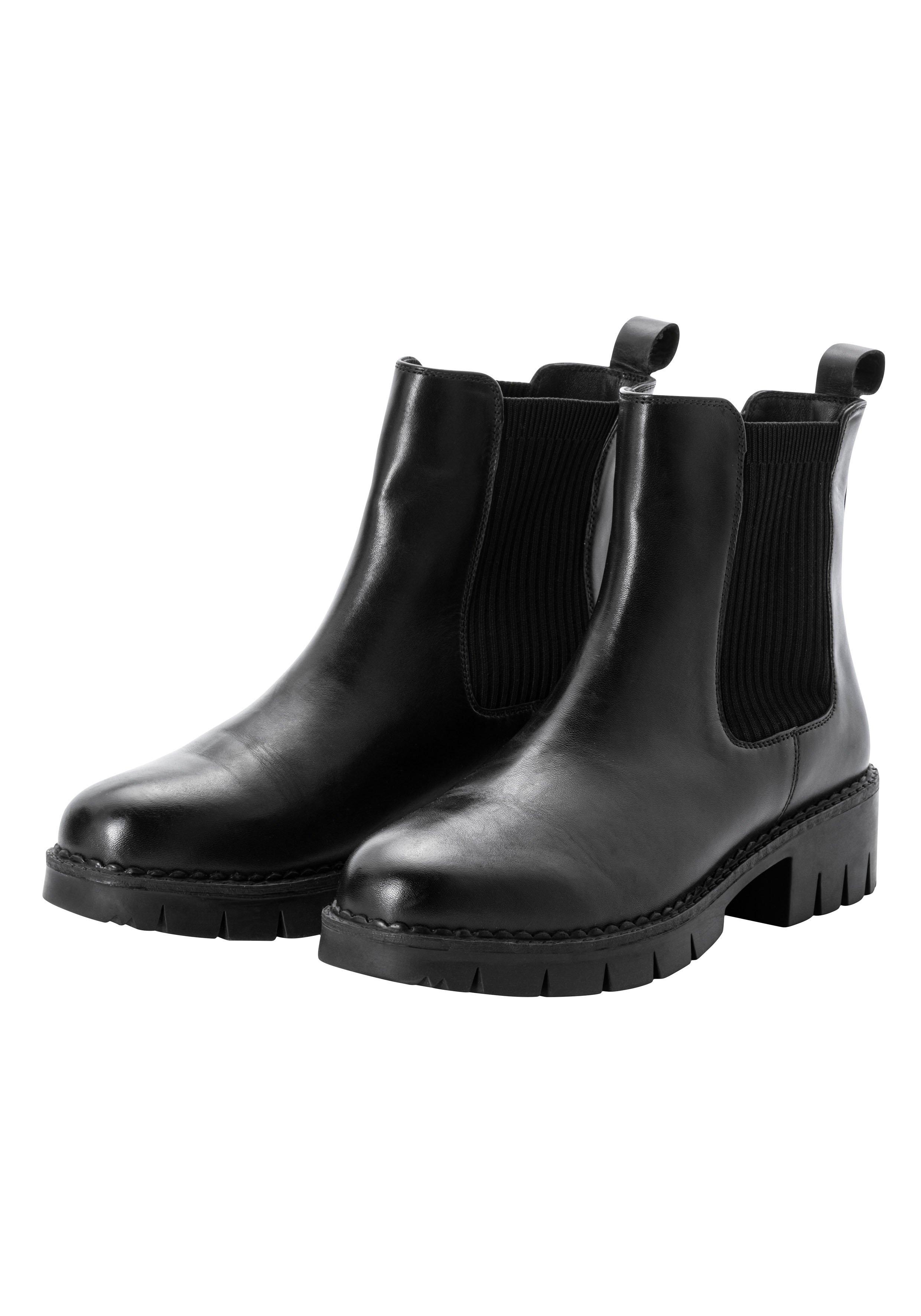 sheego Chelsea-Boots mit stark profilierter Sohle, aus Leder - schwarz sheego