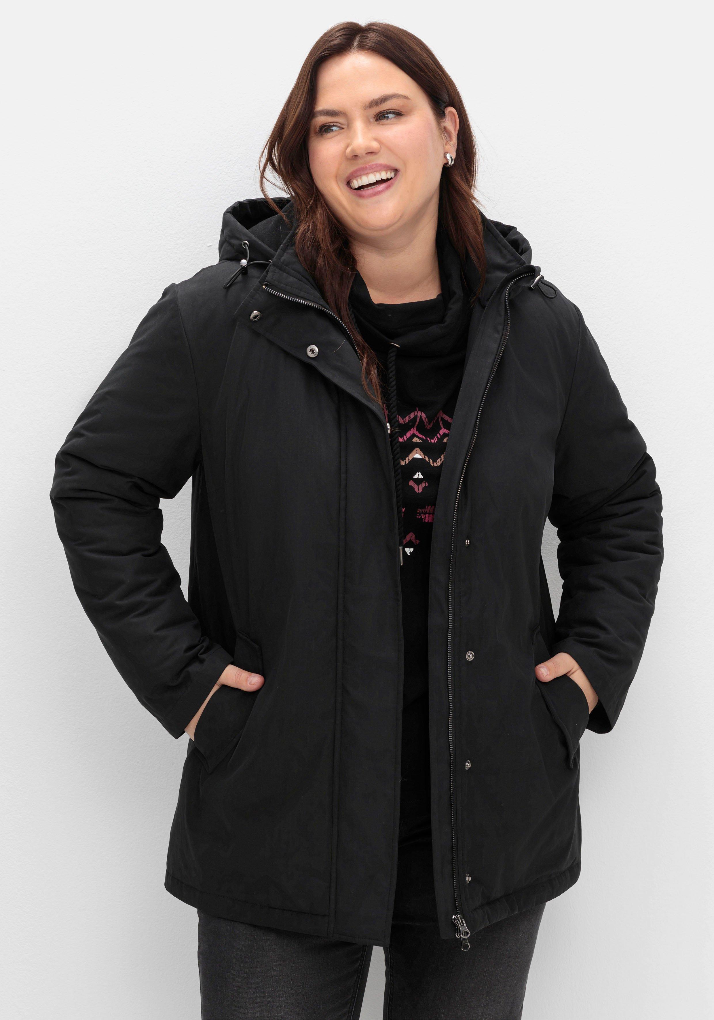 sheego Parka mit gefütterter Kapuze und 2-Wege-Zipper - schwarz sheego