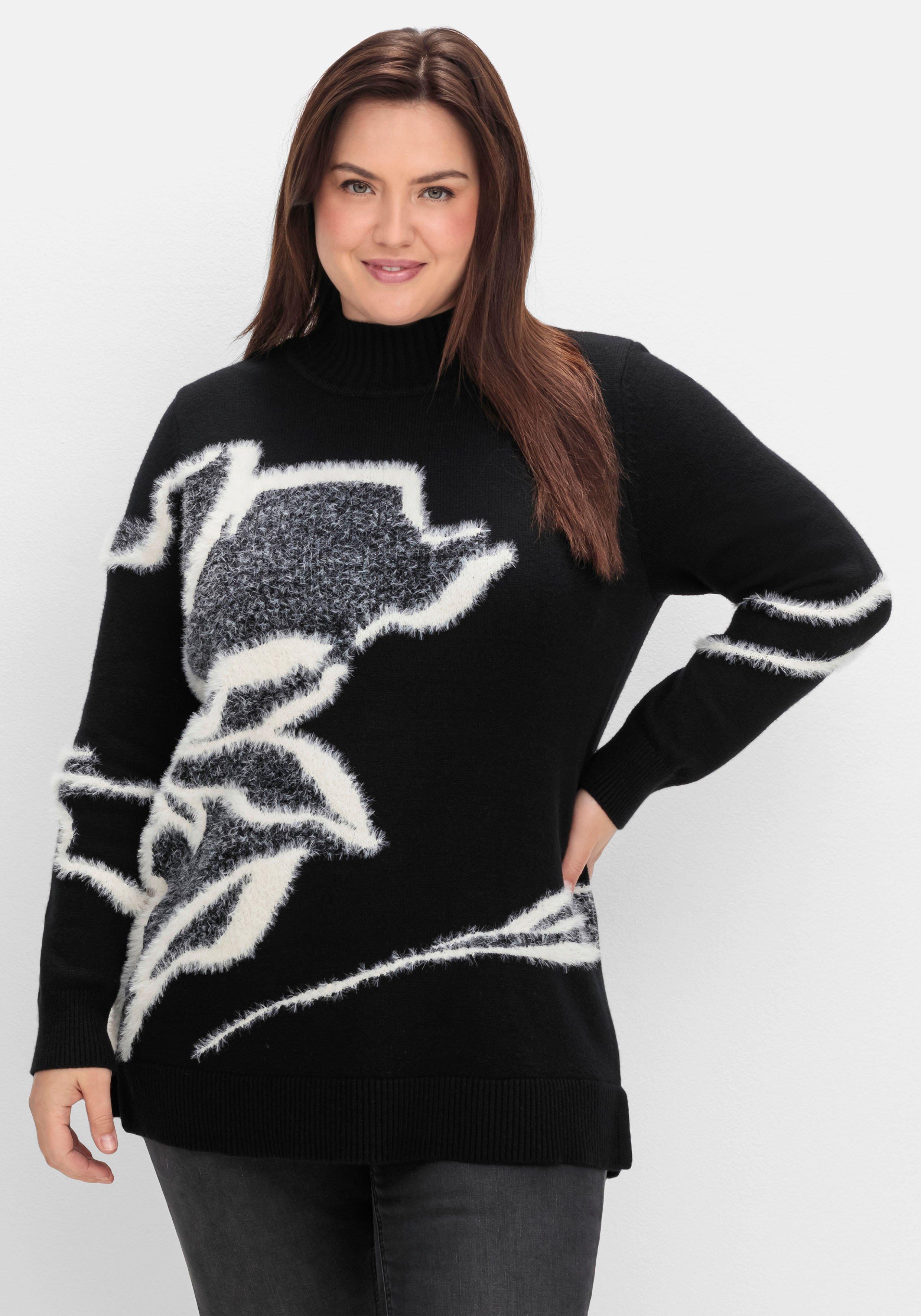 sheego Pullover mit Intarsienmuster aus Flauschgarn - schwarz gemustert sheego