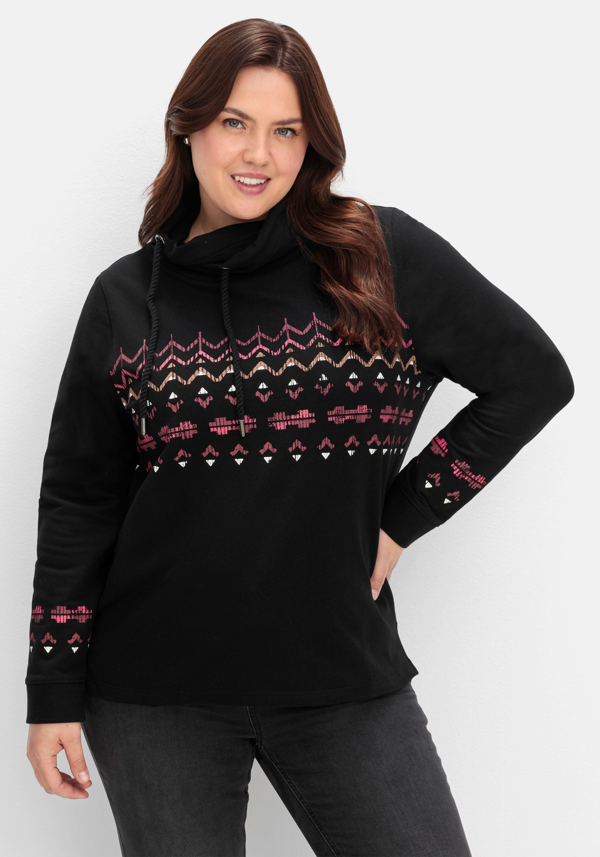 sheego Sweatshirt mit Norwegerprint und weitem Stehkragen - schwarz bedruckt sheego