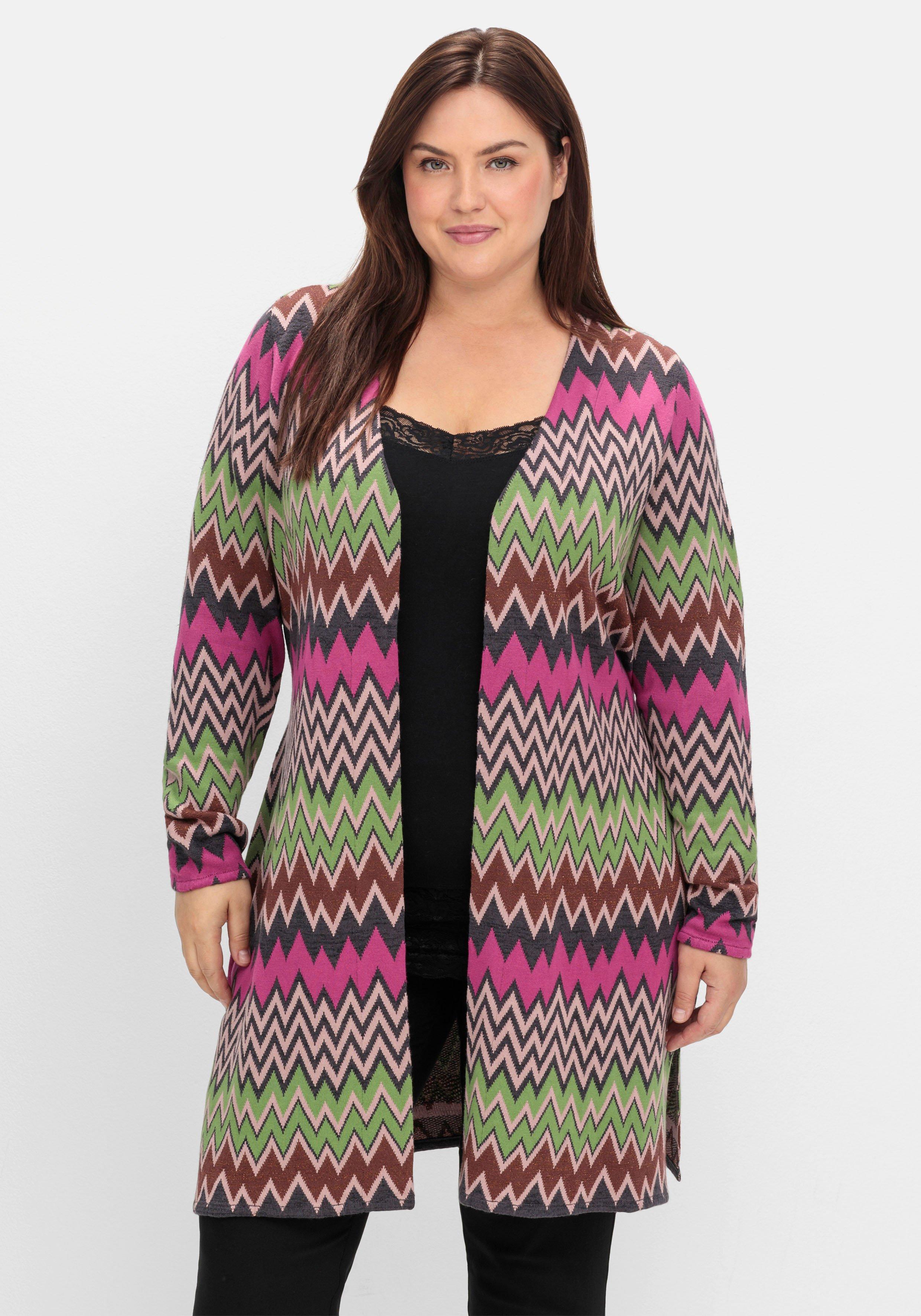 sheego by Joe Browns Lange Strickjacke im Zickzack-Jacquardmuster - beere gemustert sheego