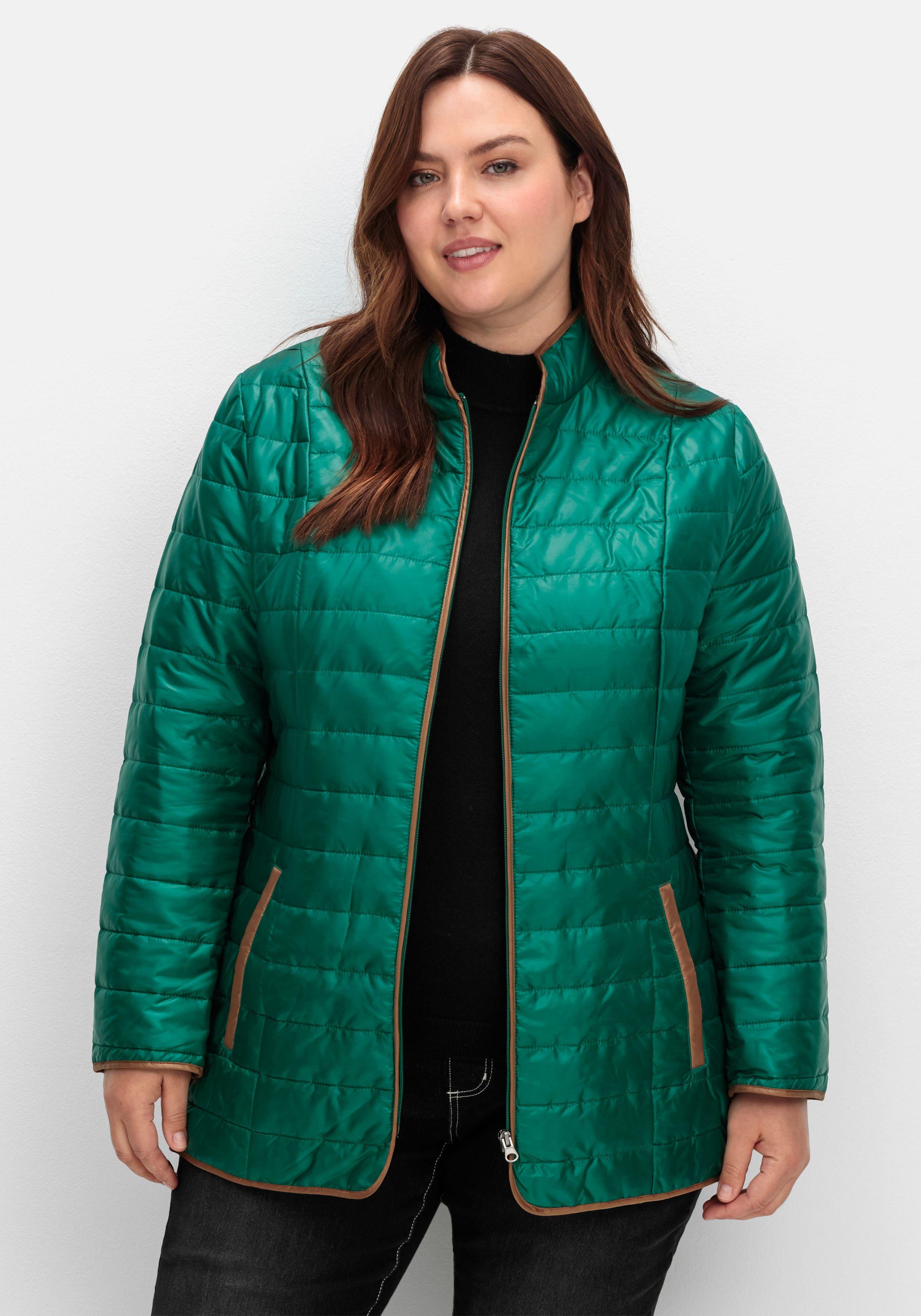 sheego Steppjacke mit Stehkragen und Kontrastdetails - tannengrün sheego