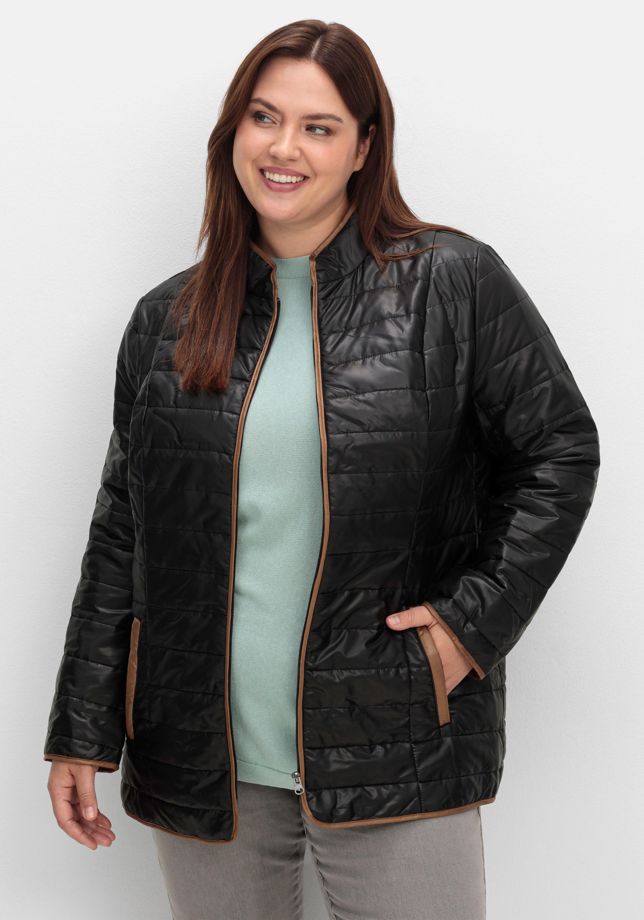 sheego Steppjacke mit Stehkragen und Kontrastdetails - schwarz sheego