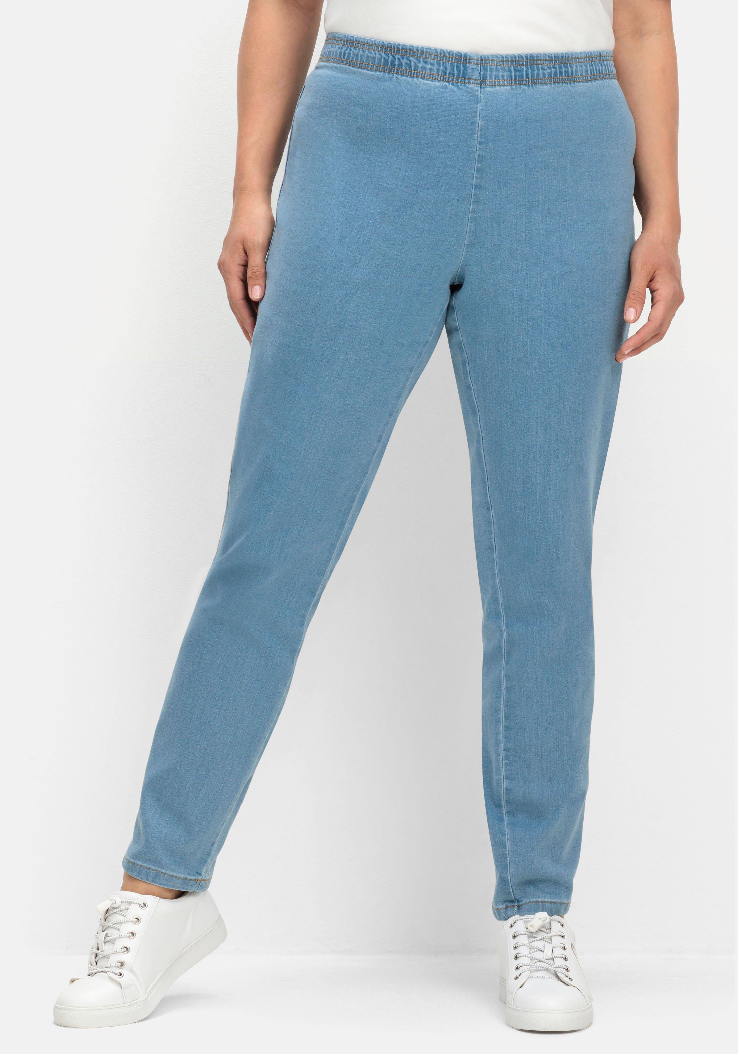 sheego Schmale Jeans mit Stretchbund, ohne Taschen - light blue Denim sheego