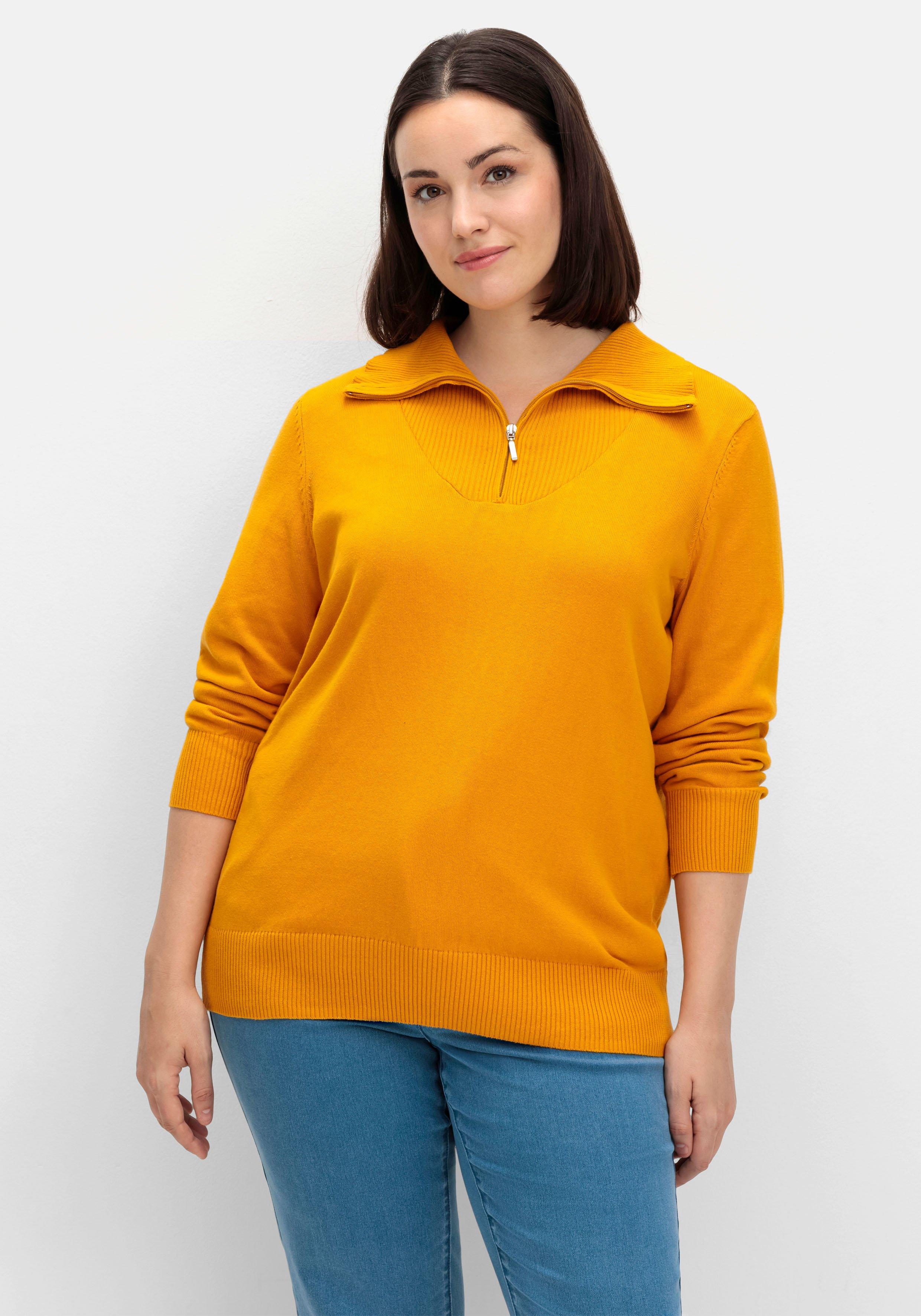 sheego Pullover mit Troyerkragen und Reißverschluss - ocker sheego