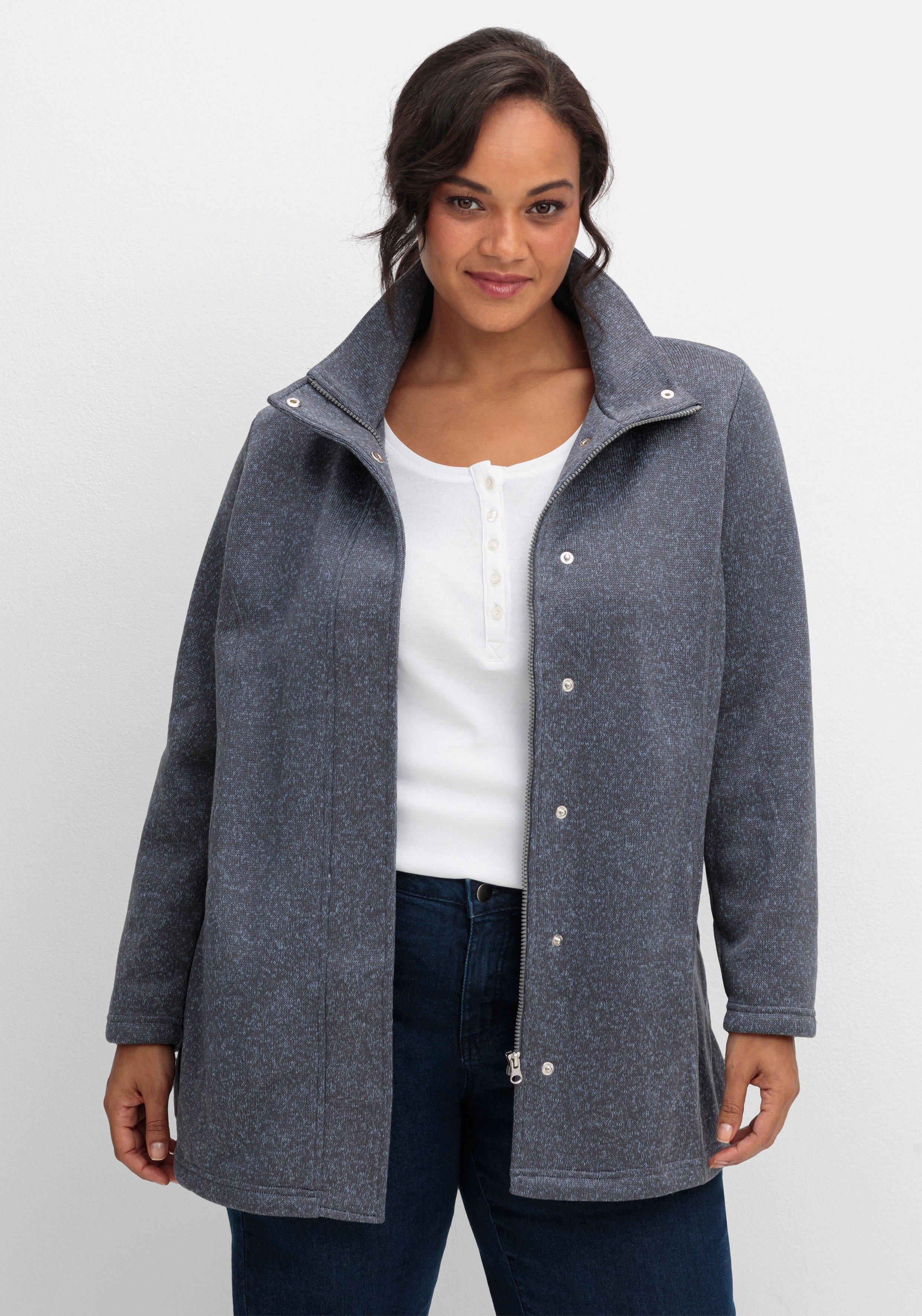 sheego Jacke aus meliertem Strickfleece - taubenblau sheego