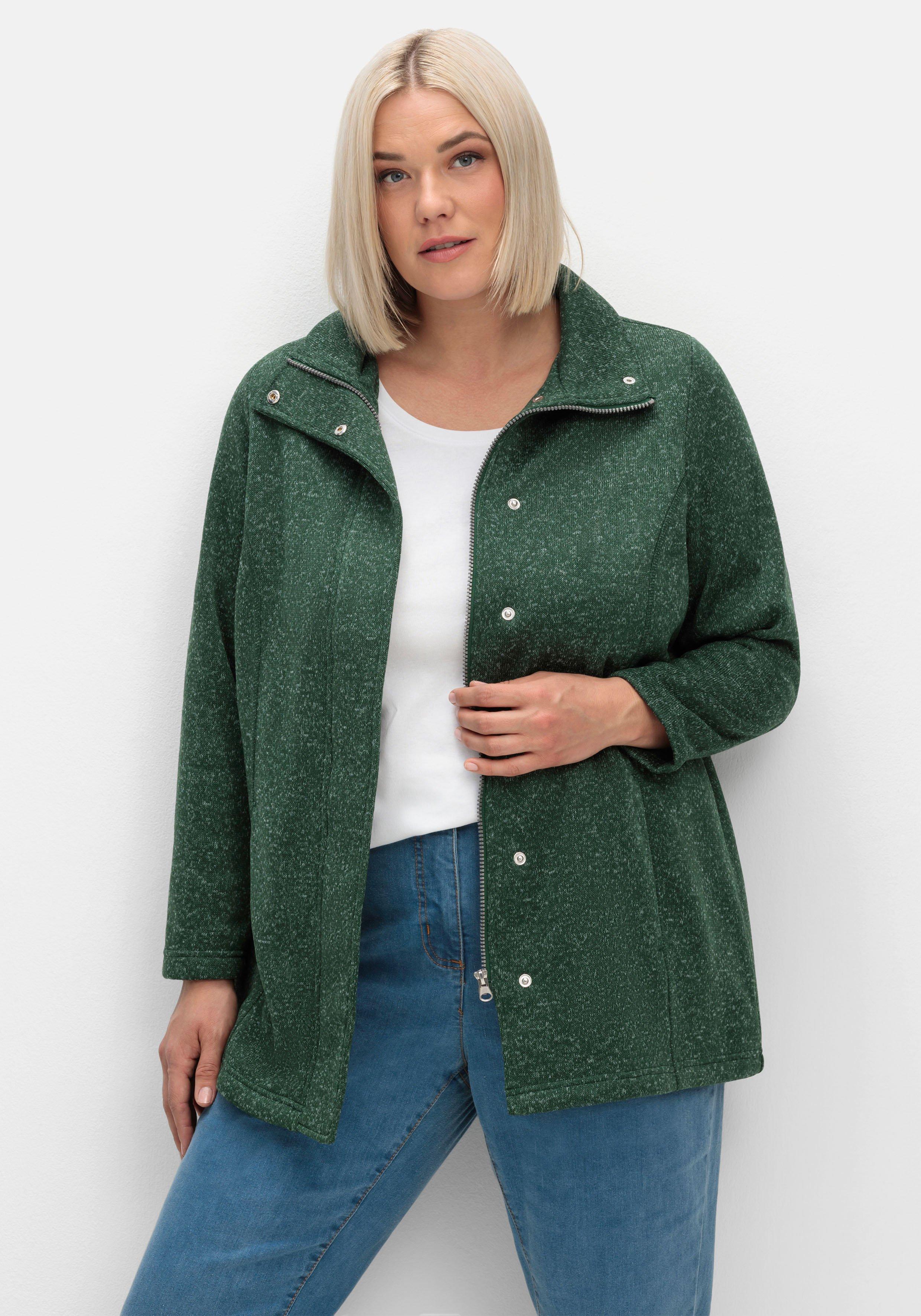 sheego Jacke aus meliertem Strickfleece - moosgrün sheego