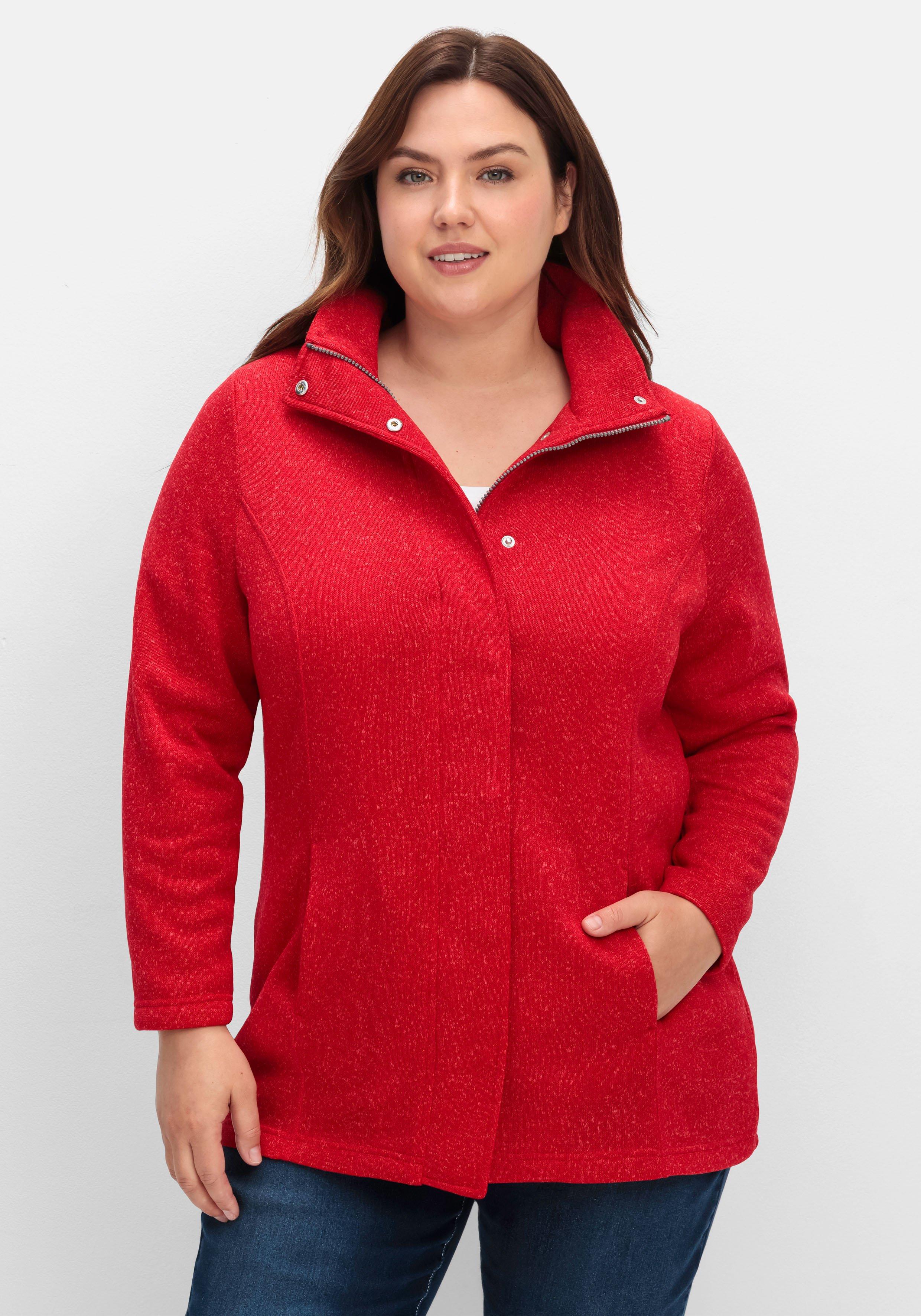 sheego Jacke aus meliertem Strickfleece - rot sheego