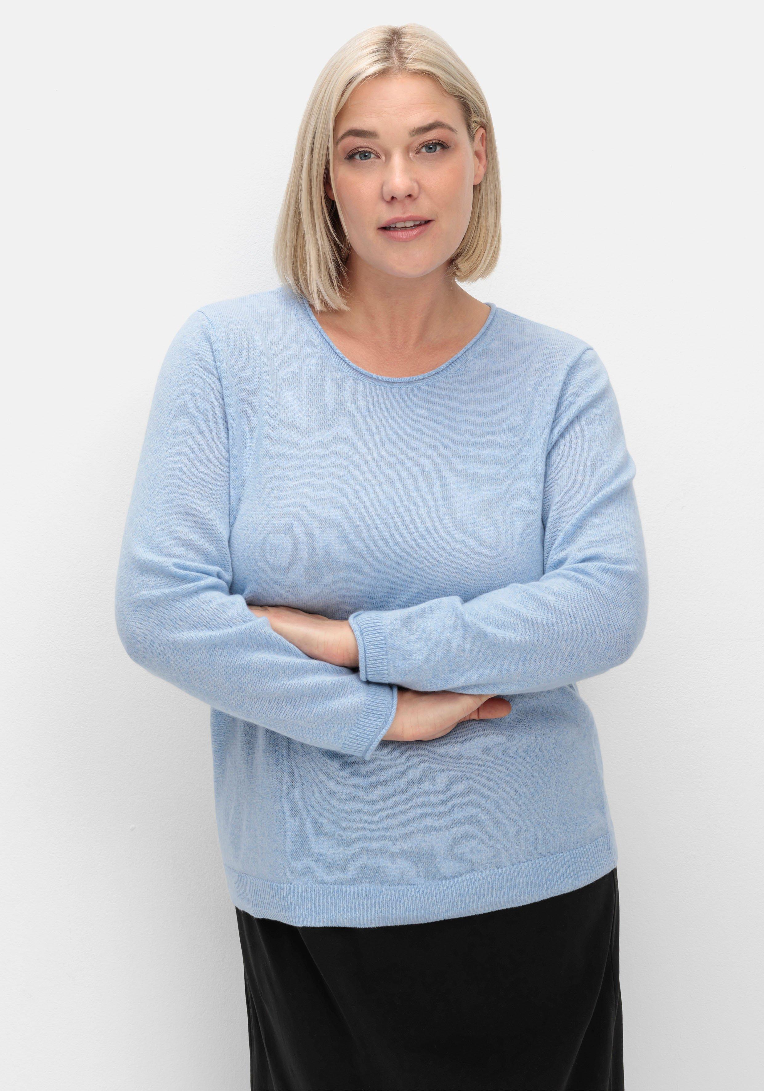 sheego Pullover aus reinem Kaschmir, mit Rollkanten - blau sheego