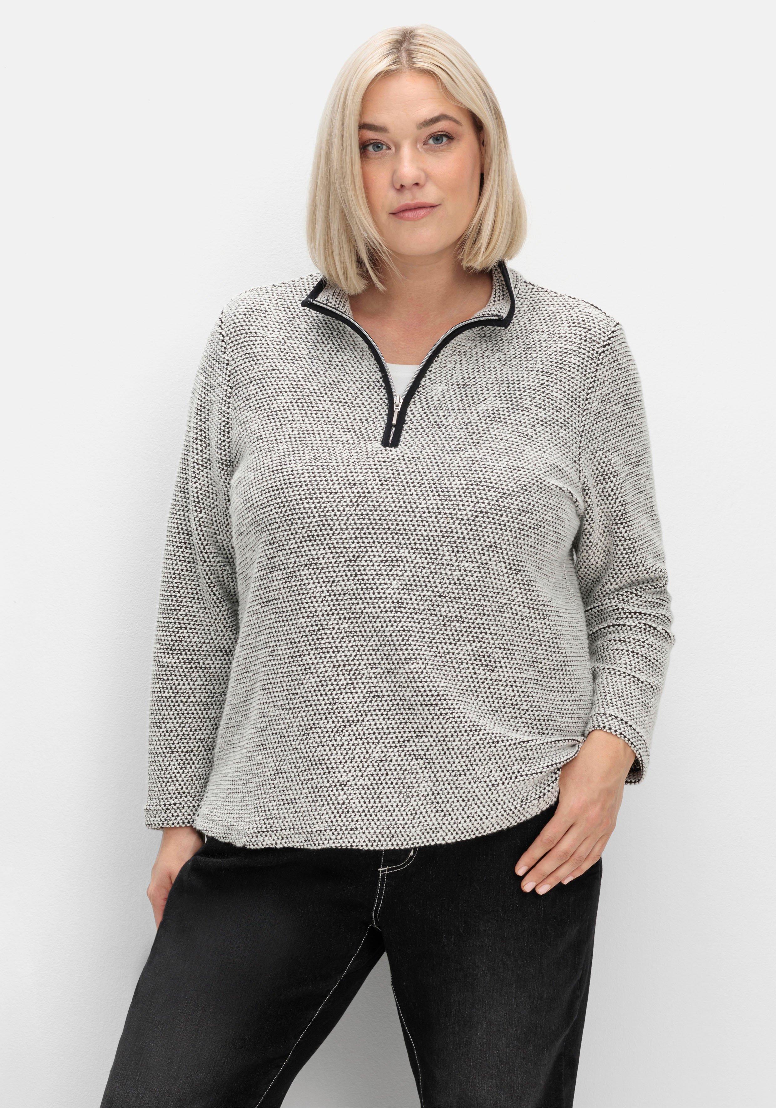 sheego Sweatshirt in Bouclé-Qualität, mit Troyerkragen - ecru gemustert sheego