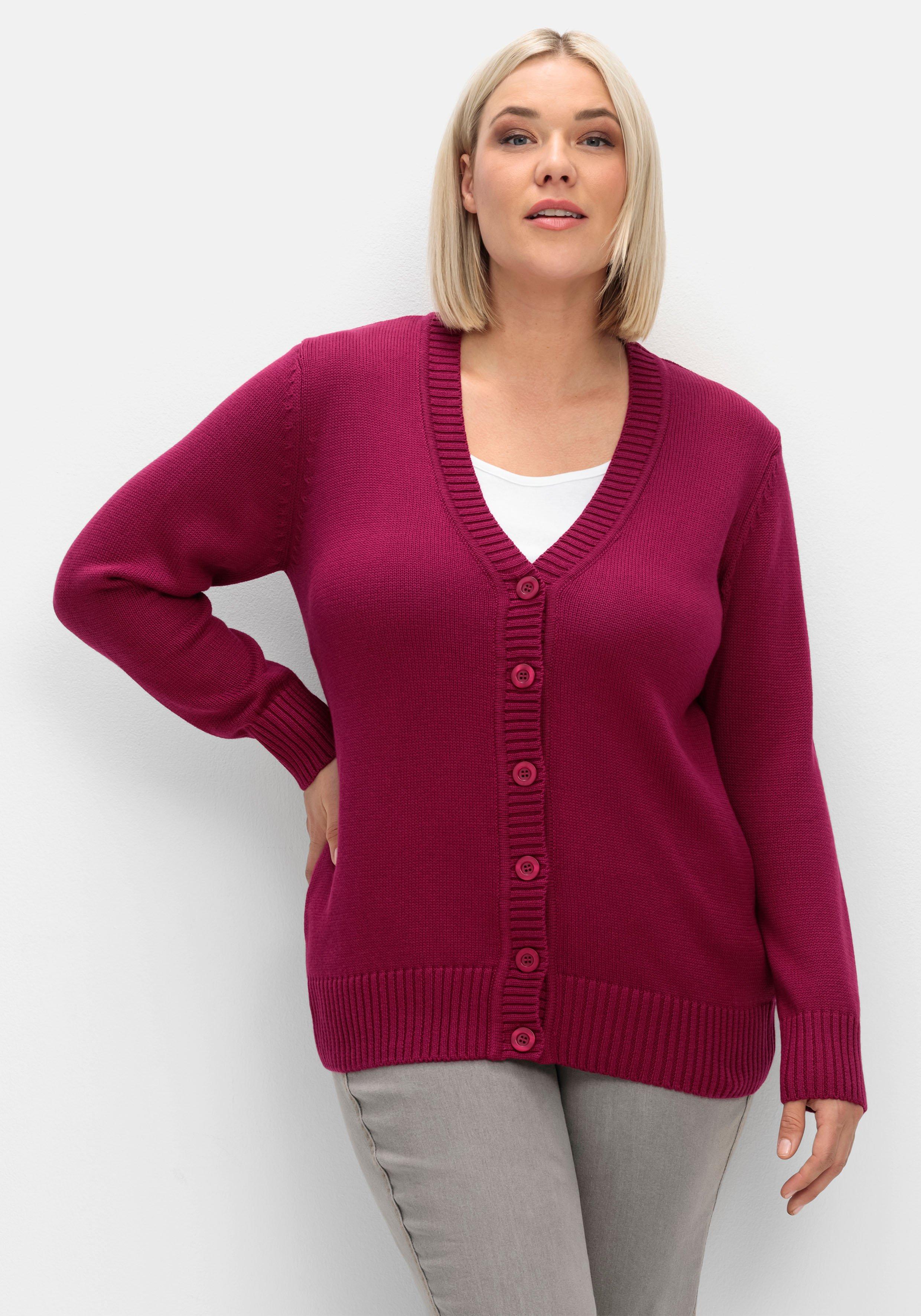 sheego Strickjacke mit V-Ausschnitt und Knöpfen, tailliert - fuchsia sheego