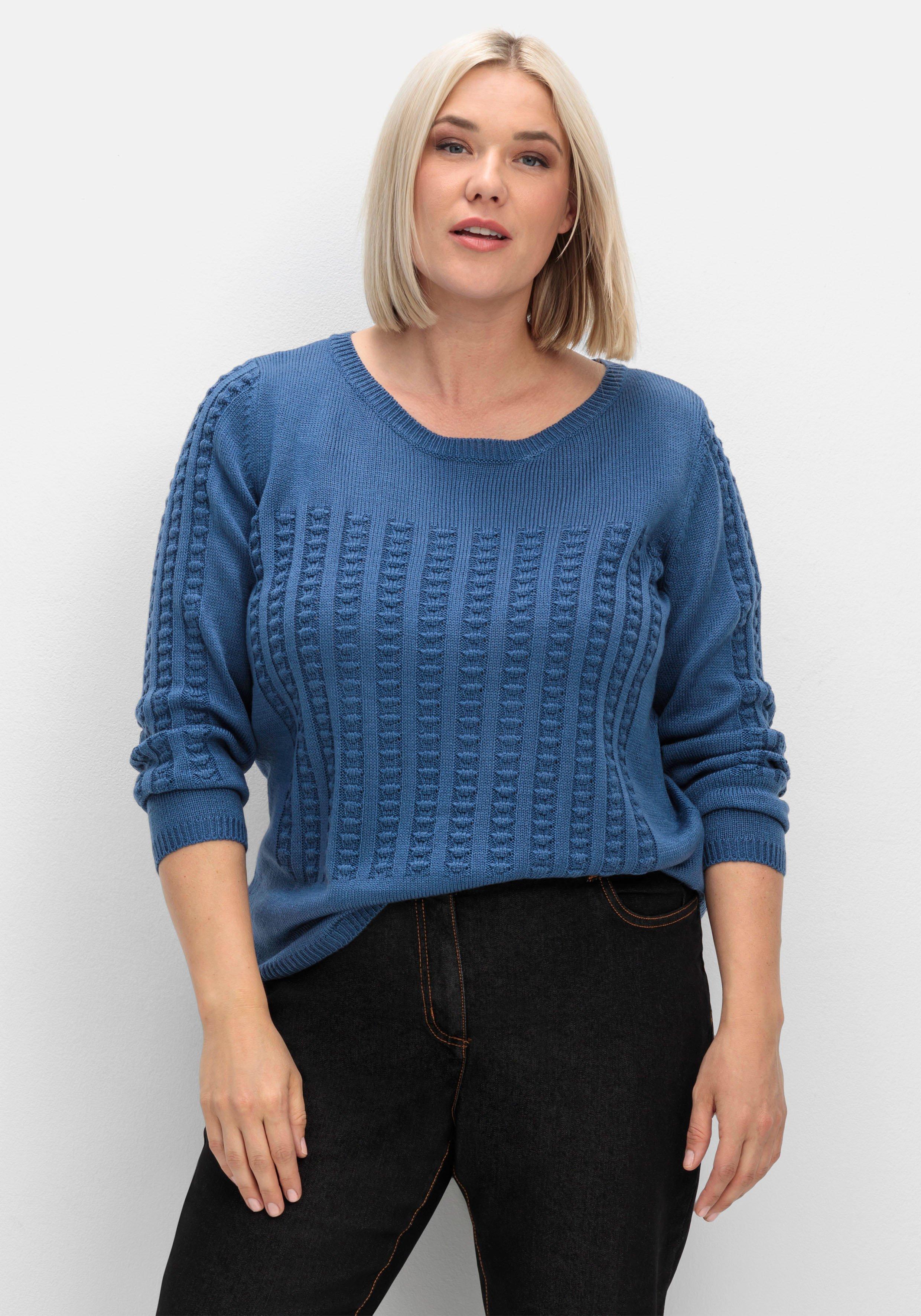 sheego Pullover mit 3D-Strickmuster - jeansblau sheego