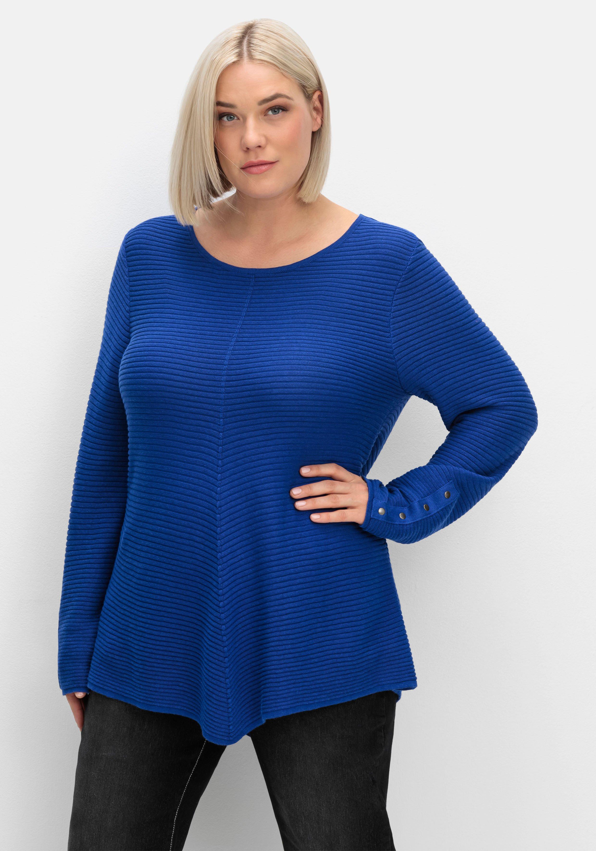 sheego Gerippter Pullover mit spitz zulaufendem Saum - royalblau sheego