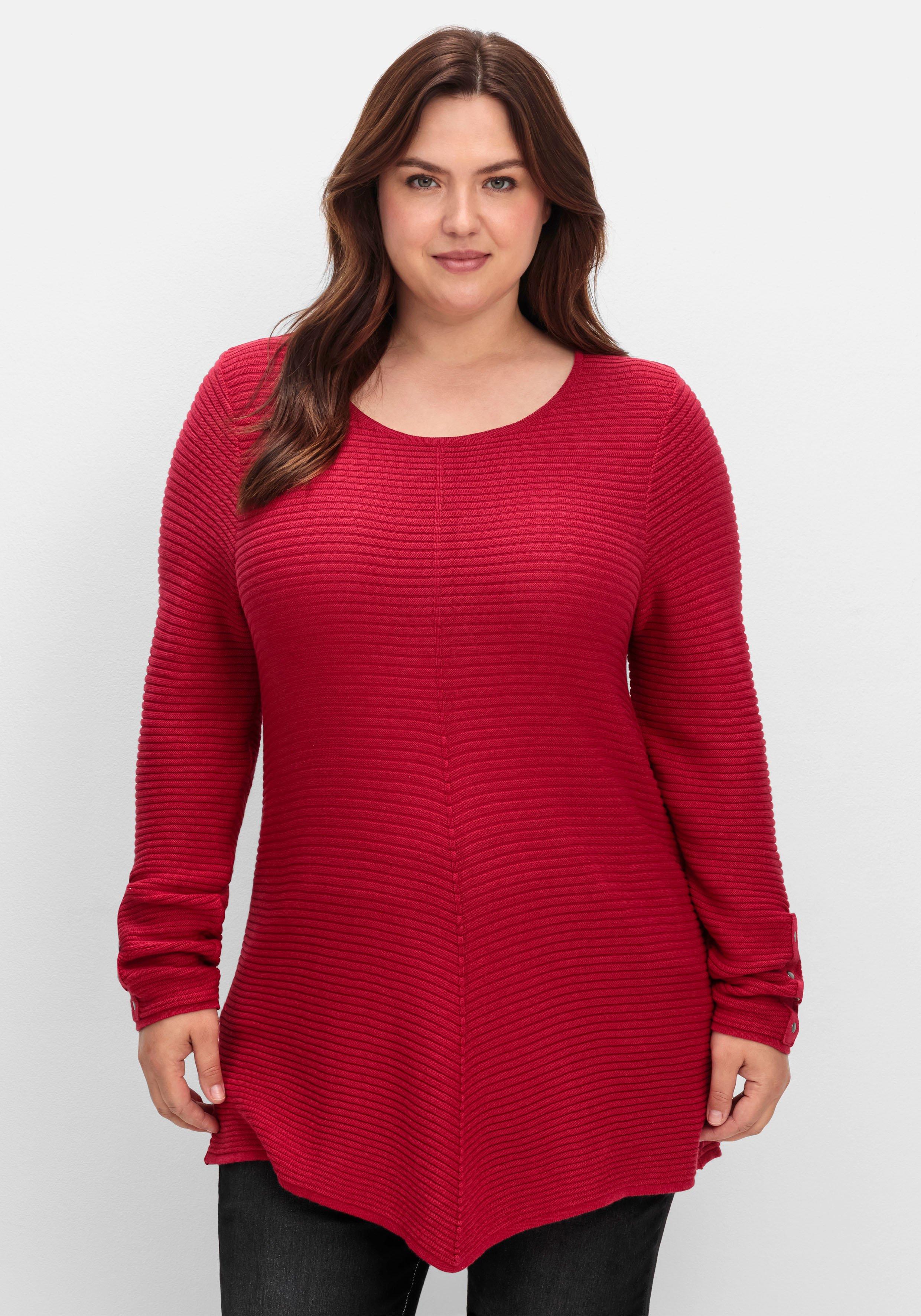 sheego Gerippter Pullover mit spitz zulaufendem Saum - rot sheego