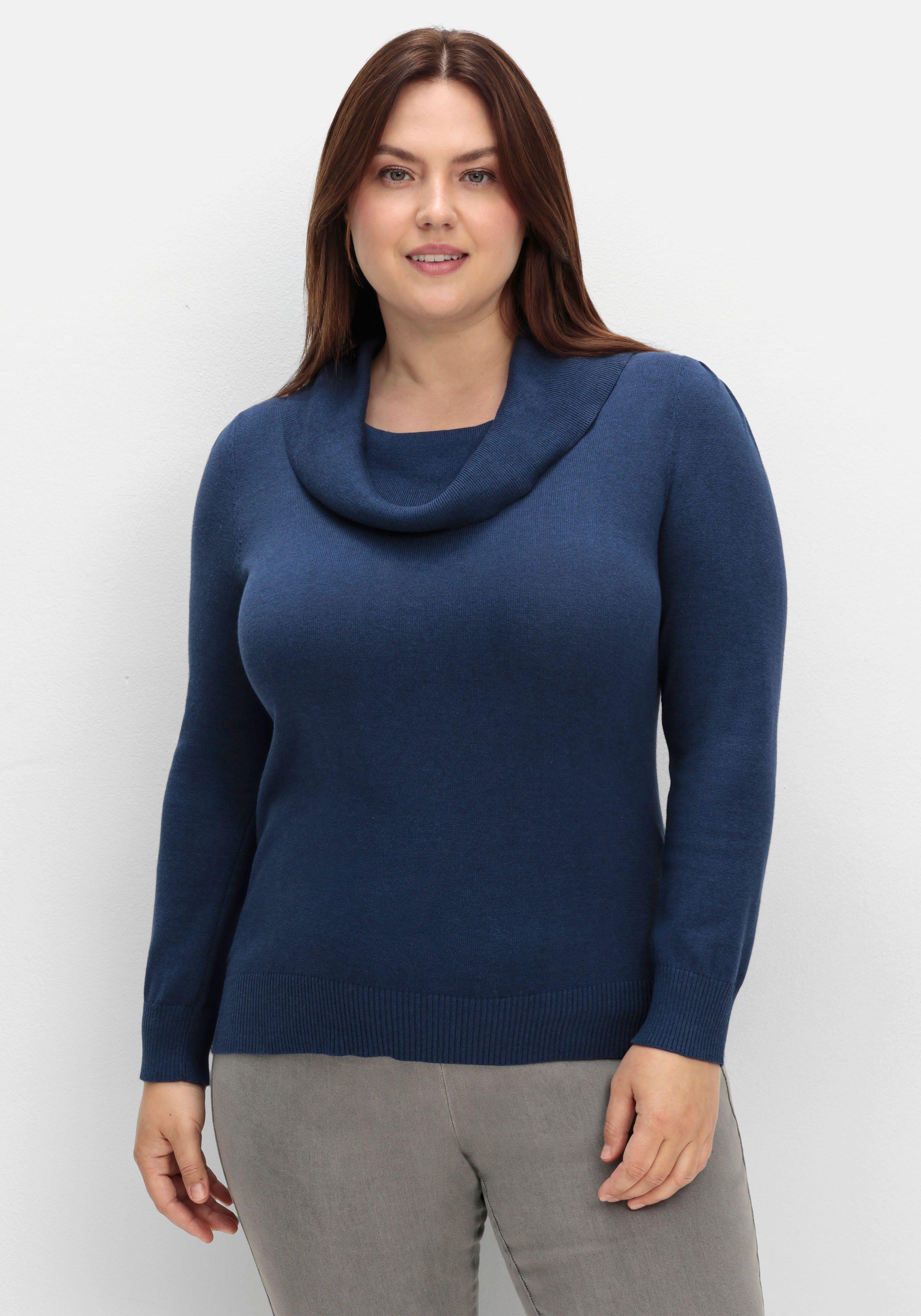 sheego Pullover mit weitem Wasserfall-Rollkragen - marine sheego