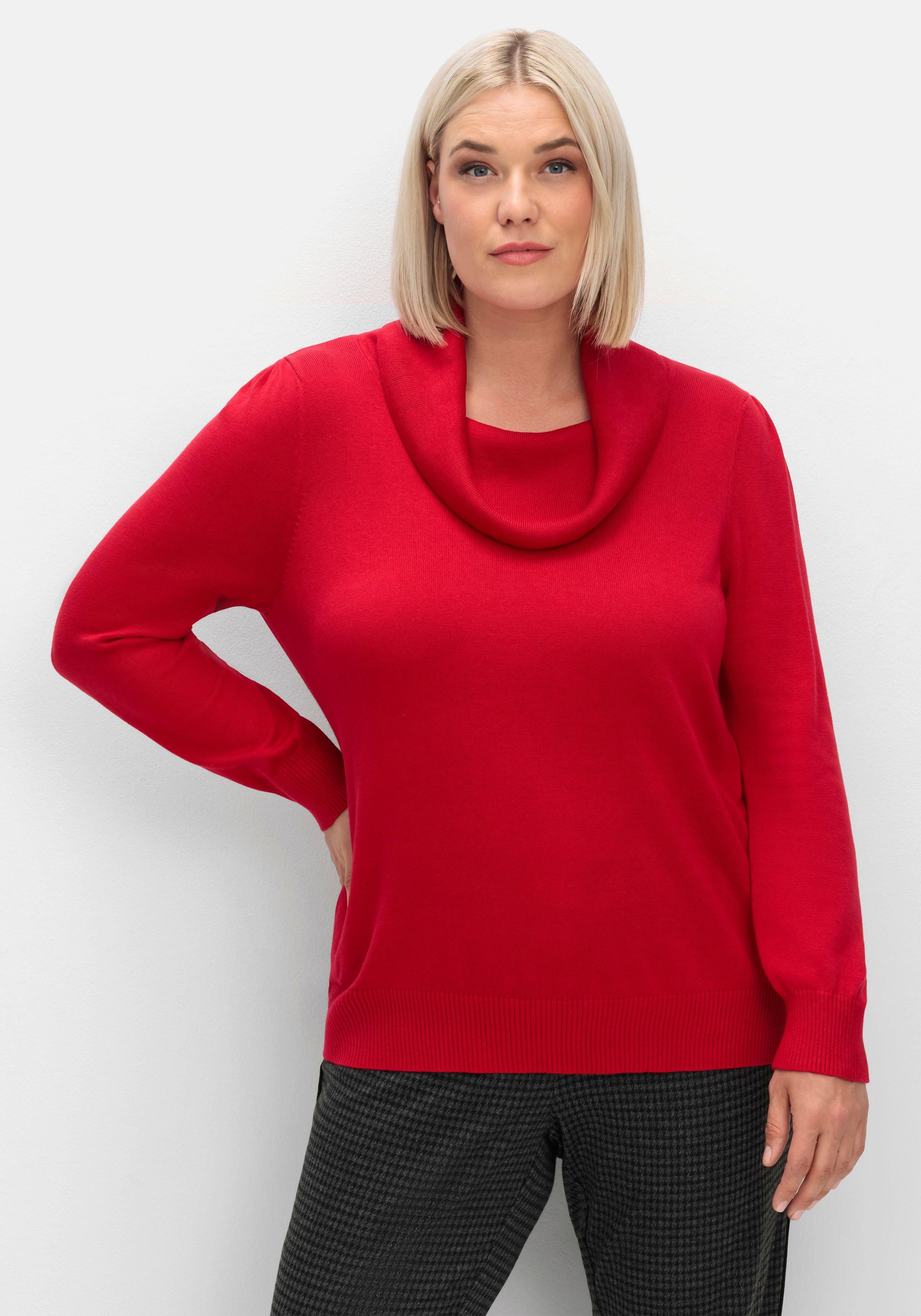 sheego Pullover mit weitem Wasserfall-Rollkragen - rot sheego