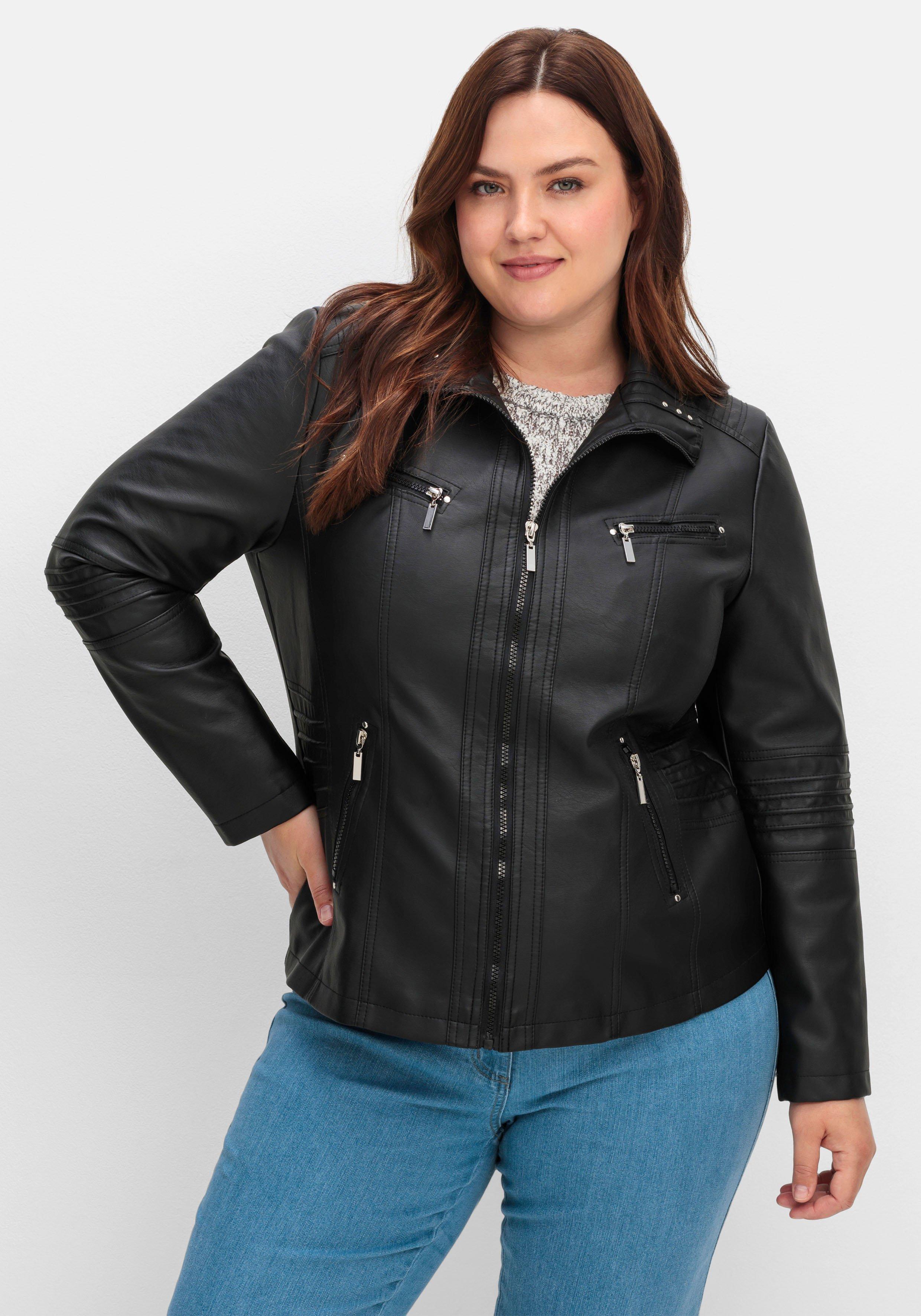 sheego Bikerjacke in Lederoptik - schwarz sheego