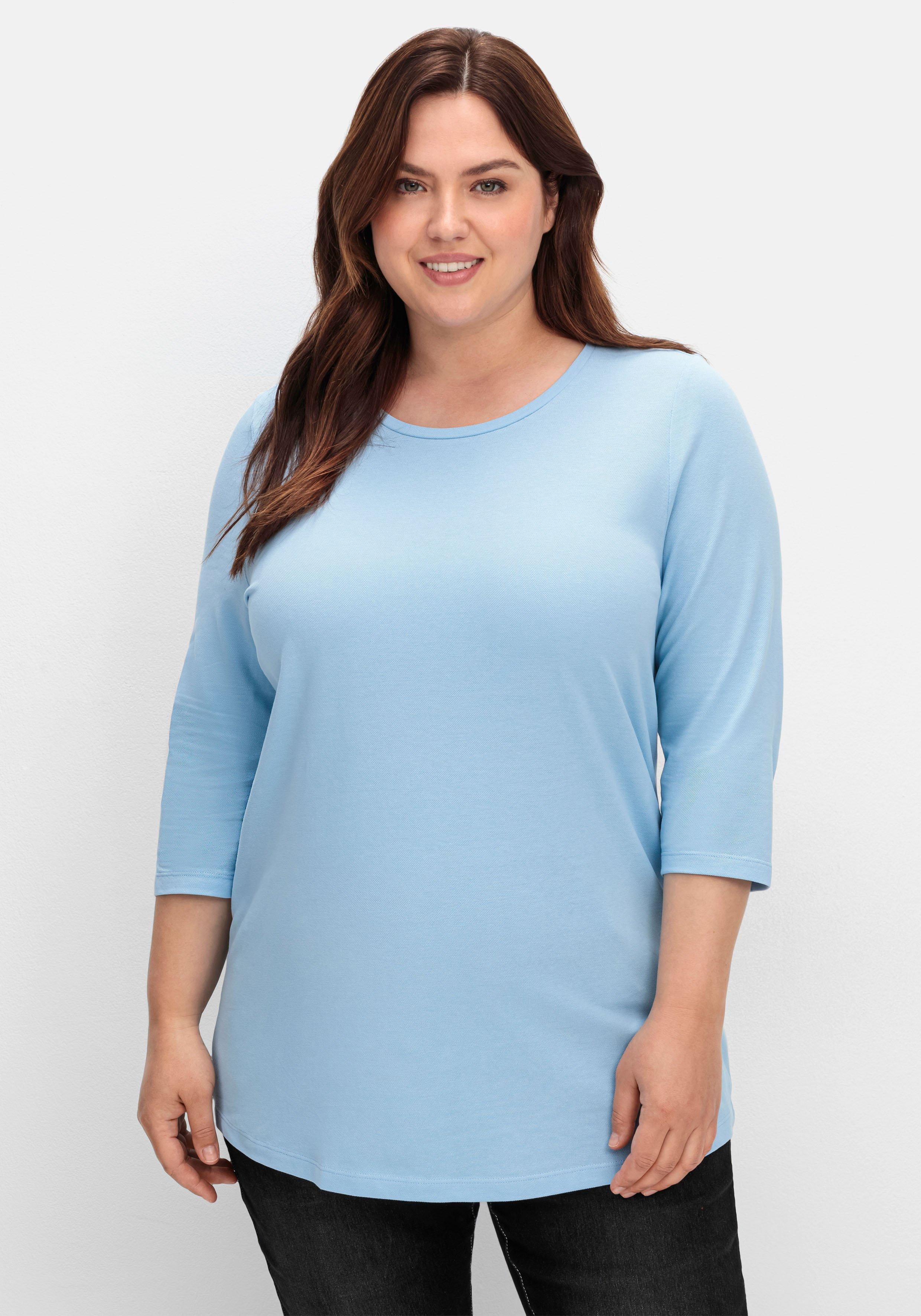 sheego Shirt in Piqué-Qualität mit 3/4-Ärmeln - himmelblau sheego