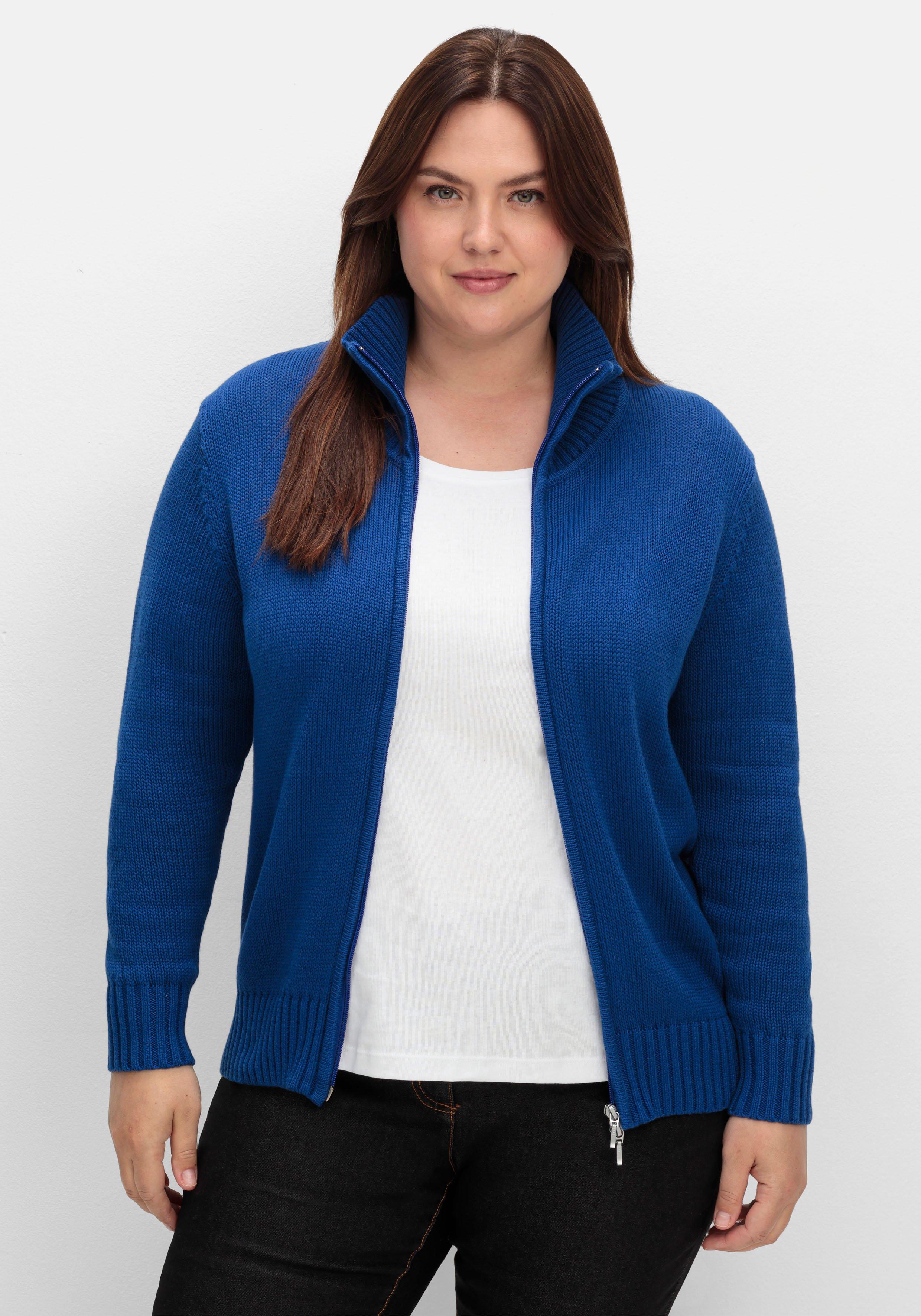 sheego Strickjacke mit Troyerkragen und 2-Wege-Zipper - royalblau sheego