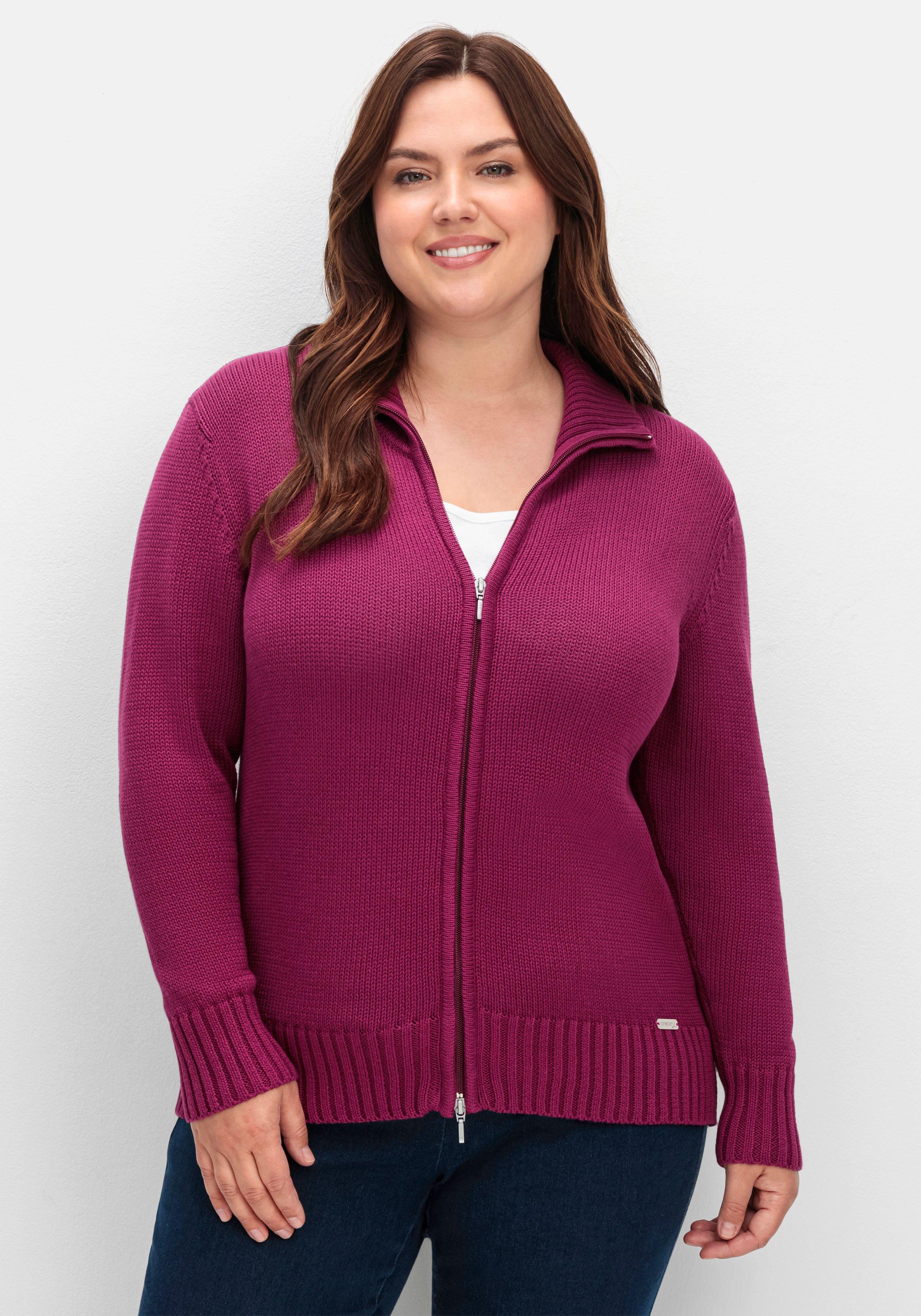 sheego Strickjacke mit Troyerkragen und 2-Wege-Zipper - fuchsia sheego