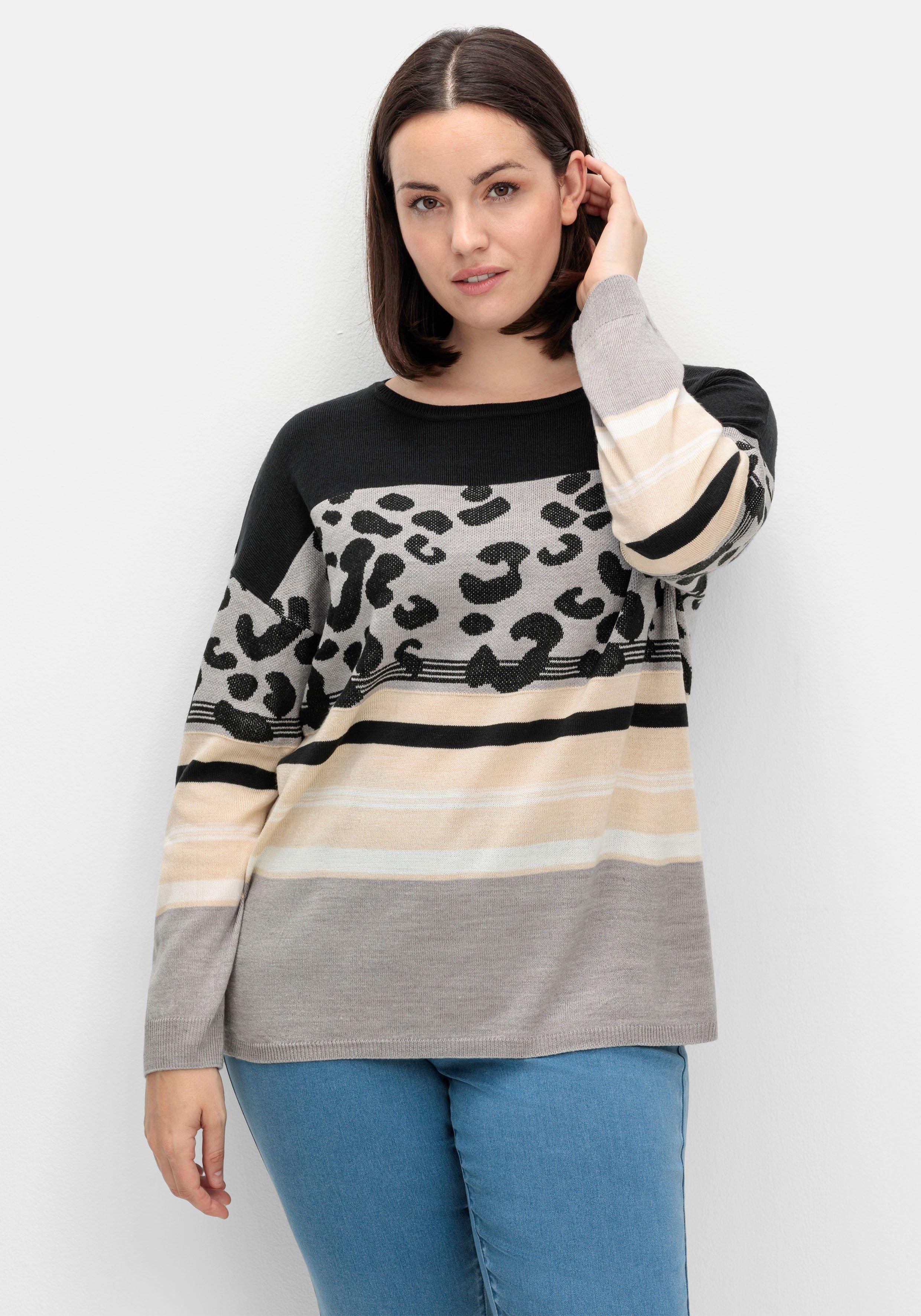 sheego Jacquard-Pullover im Mustermix, mit Animalprint - schwarz gemustert sheego