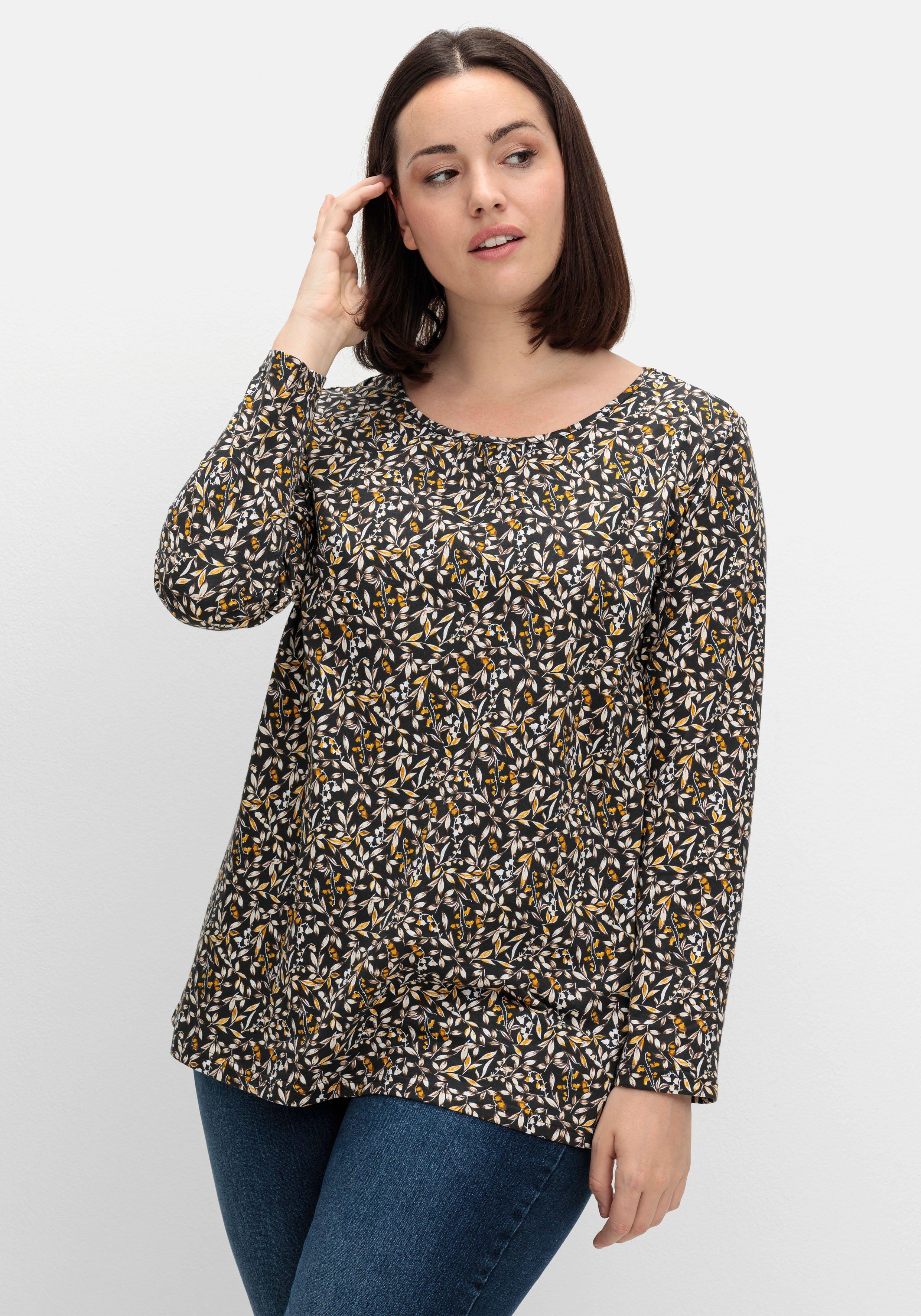 sheego Langarmshirt aus Jersey mit Minimalprint - senfgelb gemustert sheego