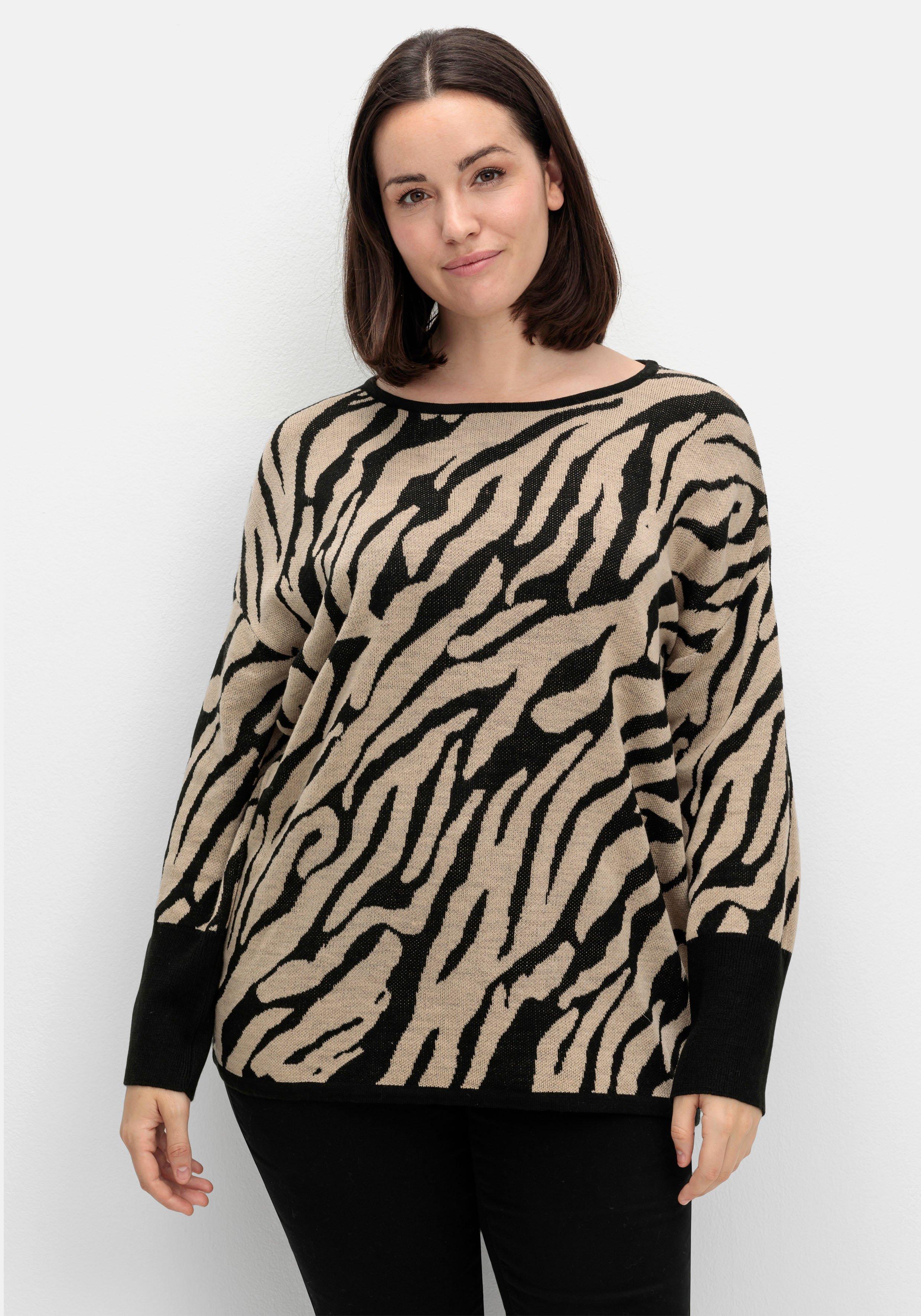 sheego Jacquard-Pullover mit Animalmuster - schwarz gemustert sheego