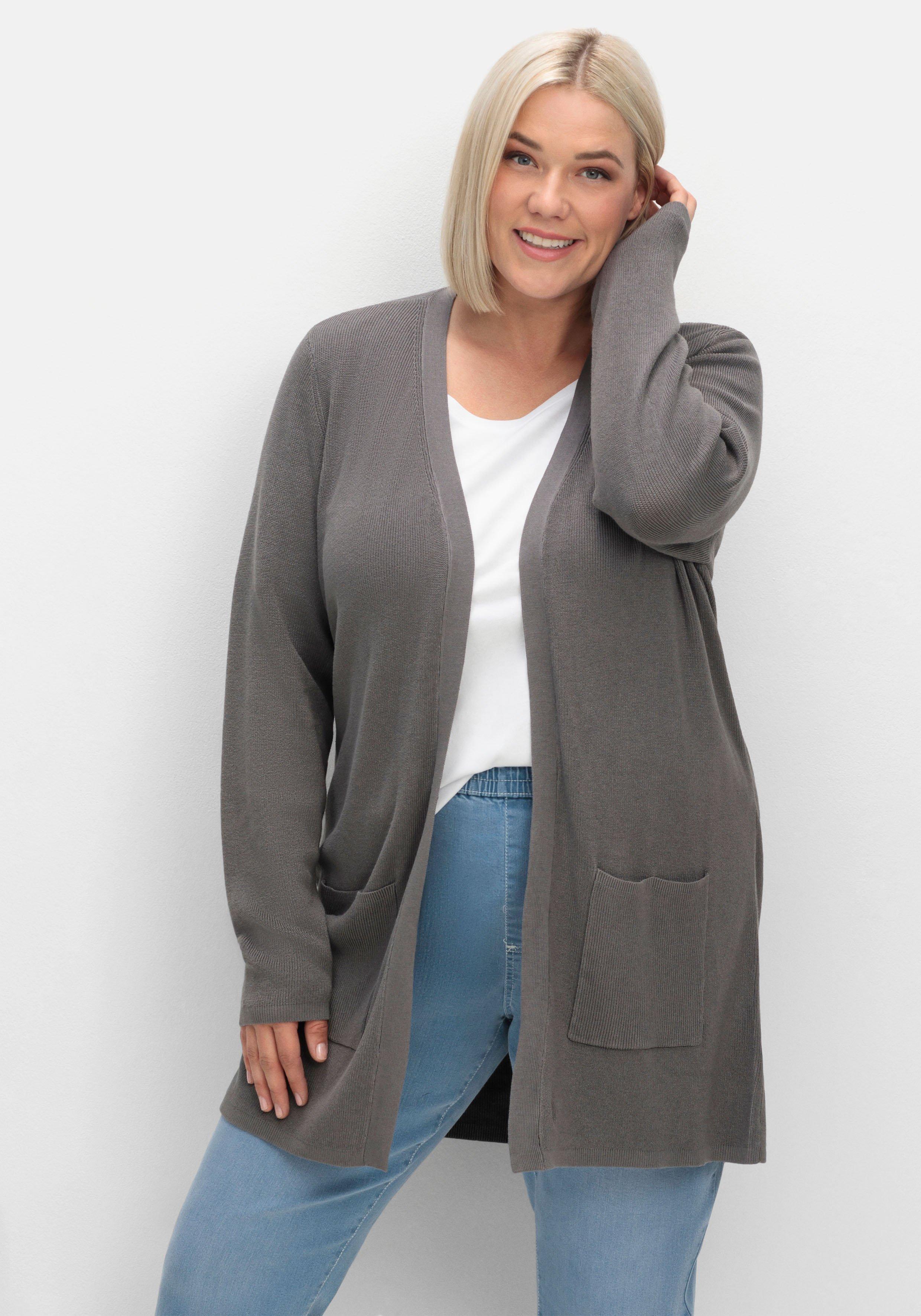 sheego Strickjacke in verschlussloser Form, mit Taschen - anthrazit sheego