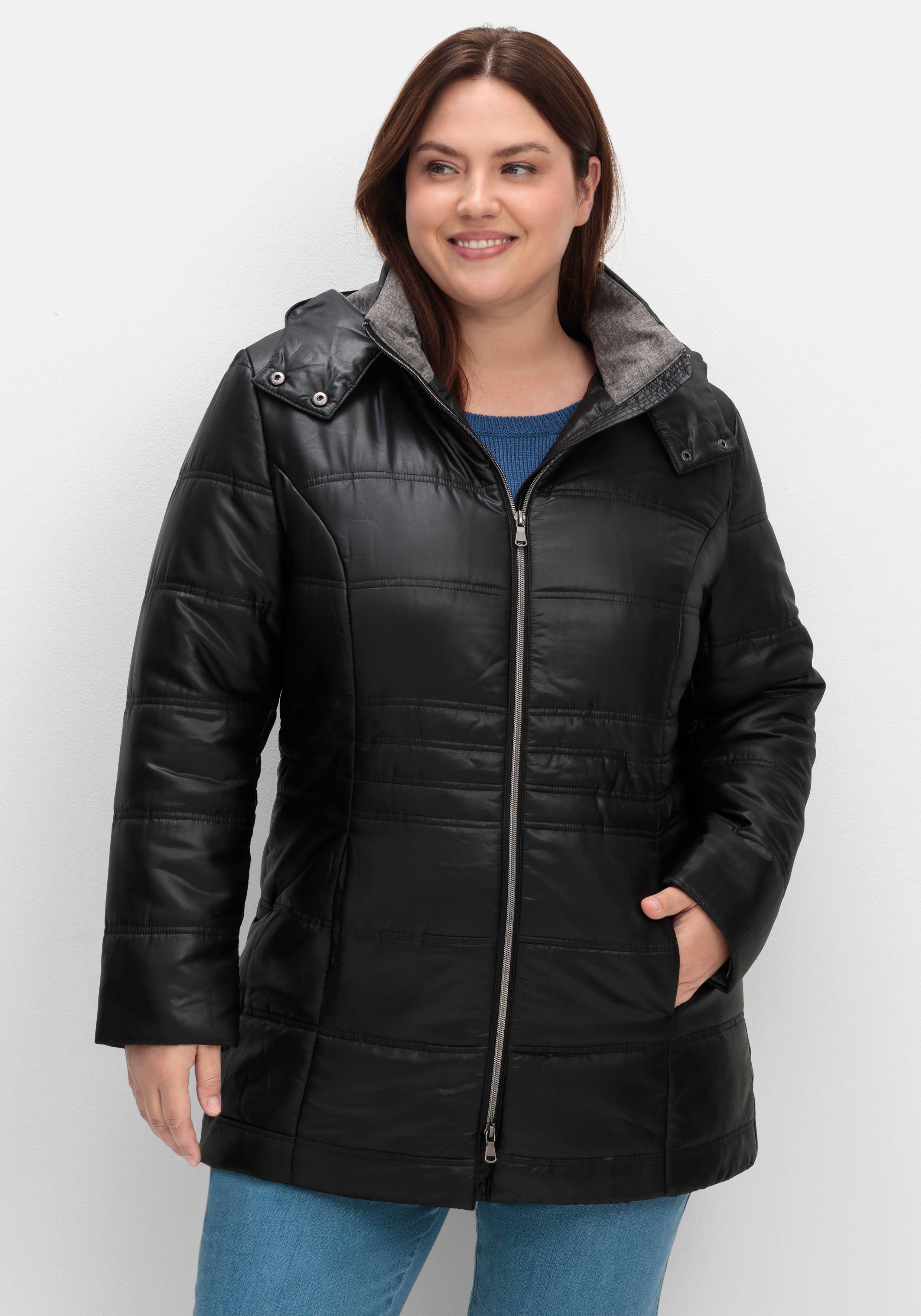 sheego Steppjacke mit Kapuze und Flanell-Details - schwarz sheego