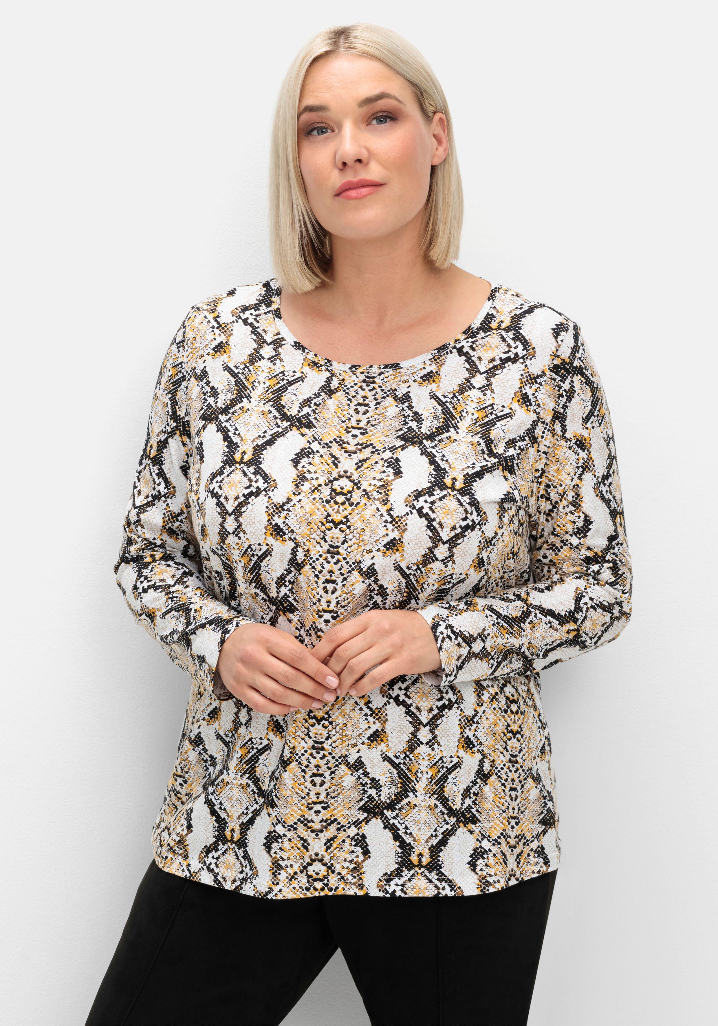 sheego Langarmshirt mit Animalprint und Rundhalsausschnitt - beigefarben gemustert sheego