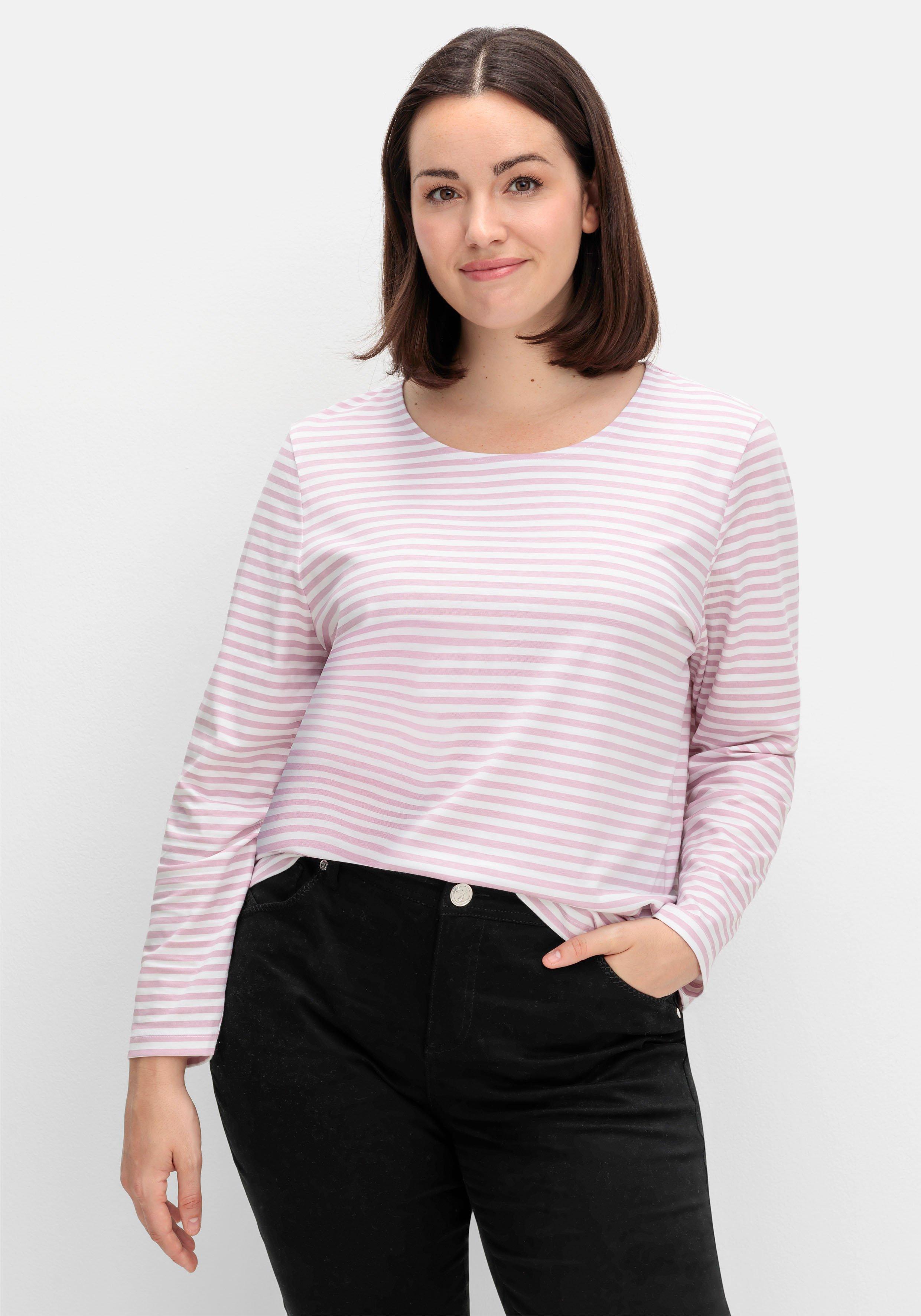 sheego Gestreiftes Langarmshirt mit Rundhalsausschnitt - rosé gestreift sheego