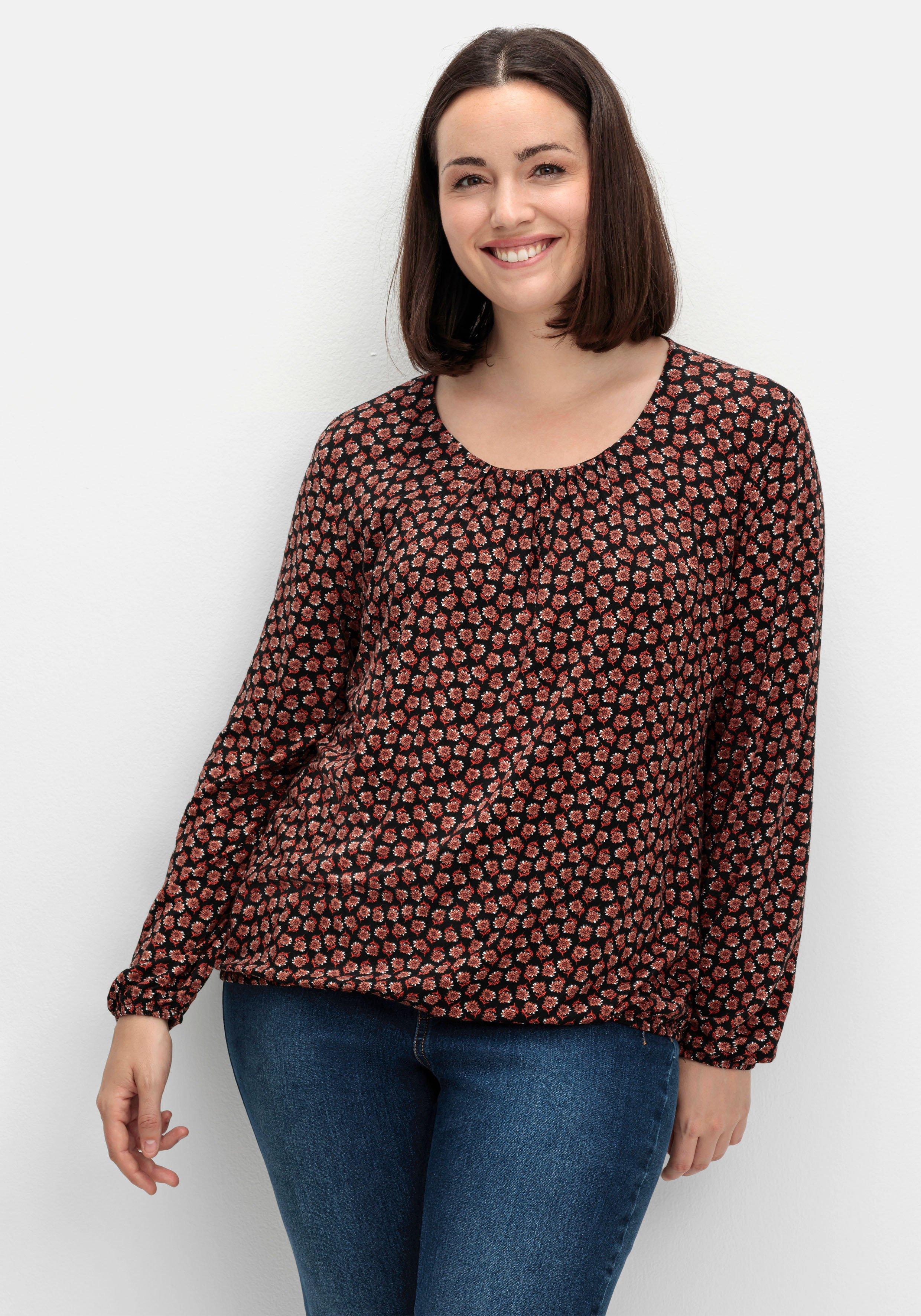 sheego Langarmshirt mit Minimalprint und Saum-Gummizug - rostrot gemustert sheego