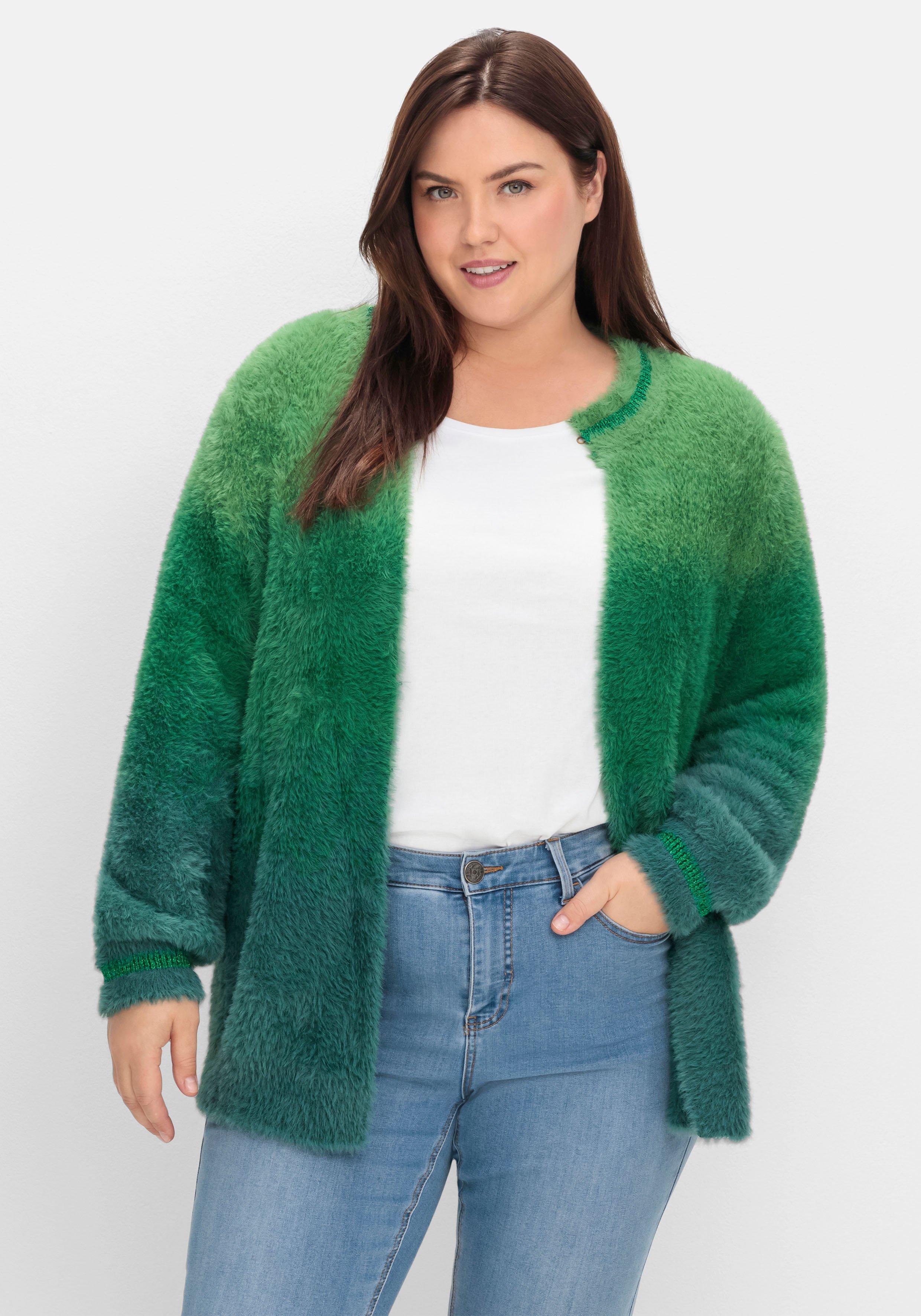 sheego by Joe Browns Strickjacke im Farbverlauf, aus Flausch-Garn - grün-blau sheego