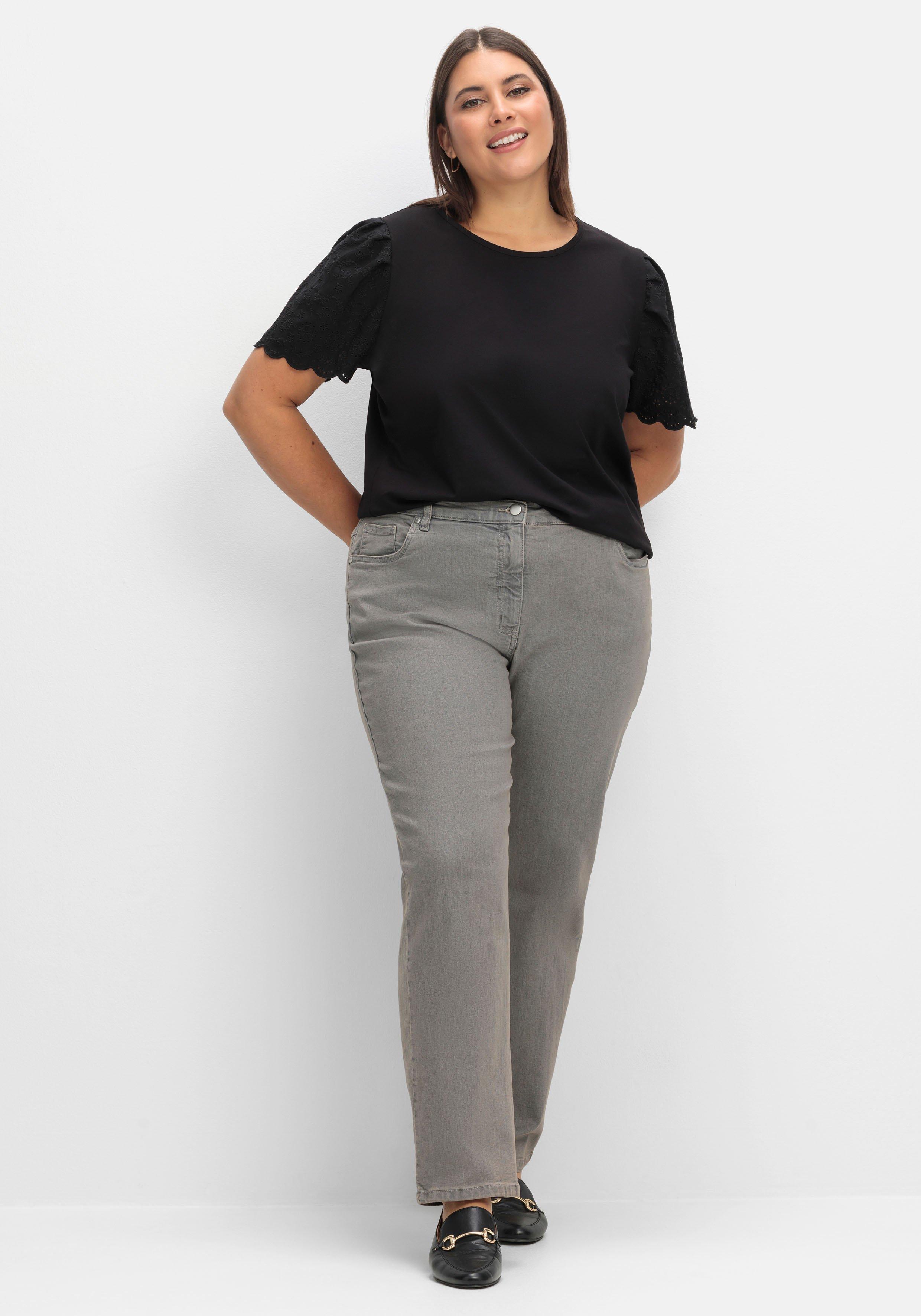 sheego Gerade Jeans mit seitlichem Stretchbund - grey Denim sheego