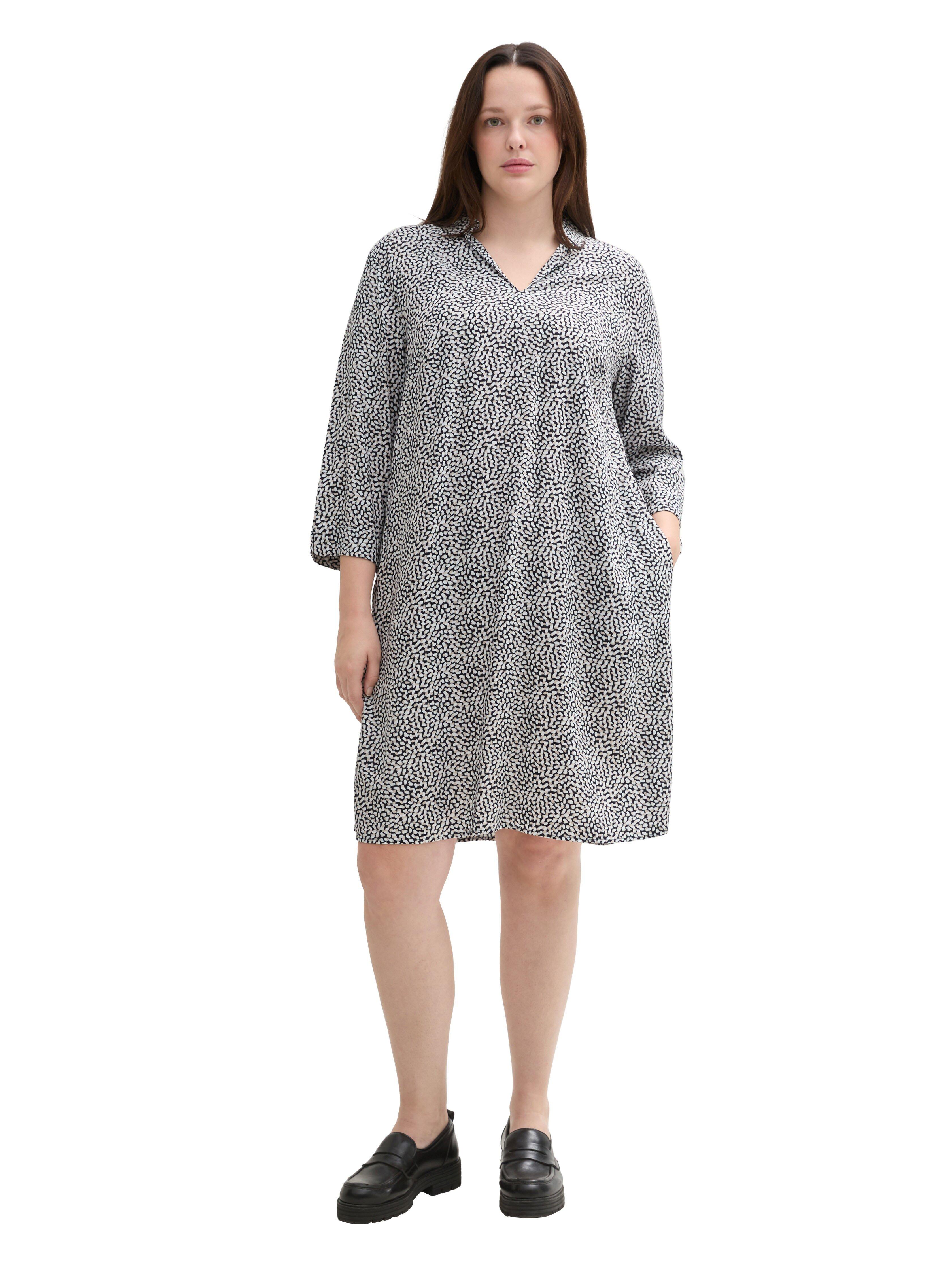 TOM TAILOR Plus Kurzes Kleid mit Minimalprint und Hemdkragen - marine gemustert sheego