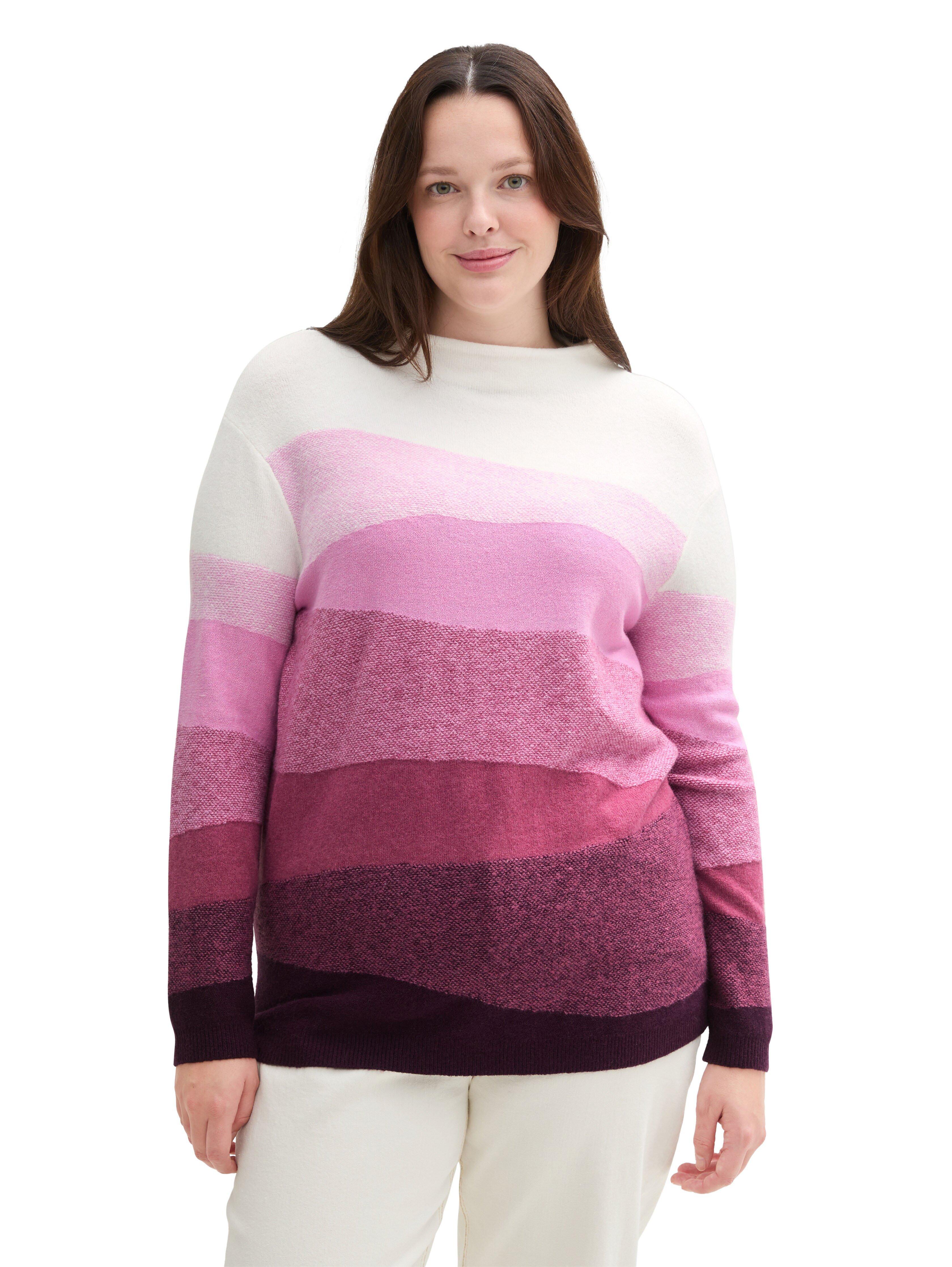 TOM TAILOR Plus Strickpullover in Colourblocking-Optik - beere gemustert sheego