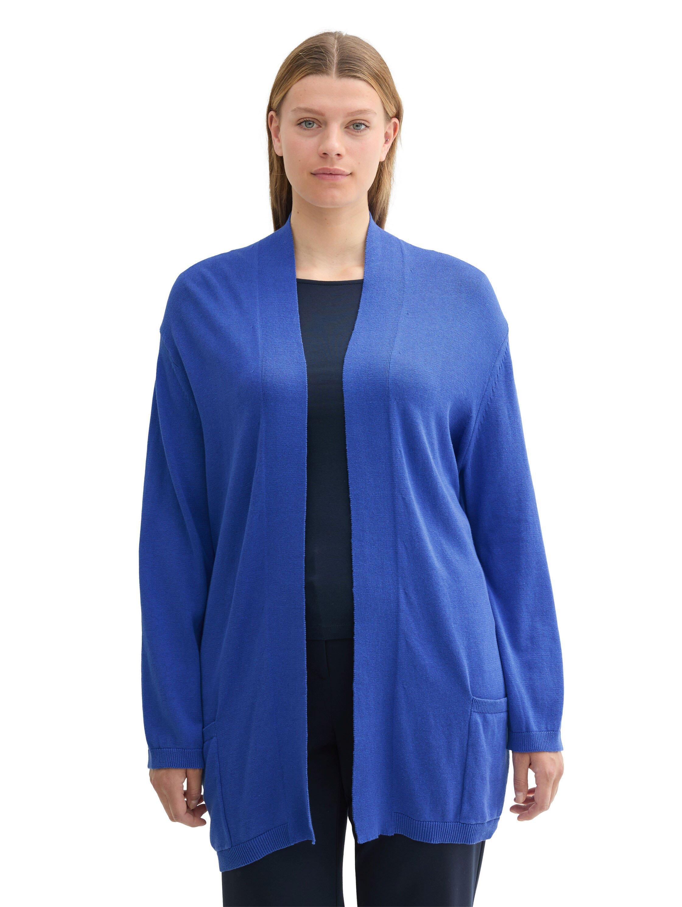 TOM TAILOR Plus Verschlusslose Strickjacke mit Schalkragen - mittelblau sheego