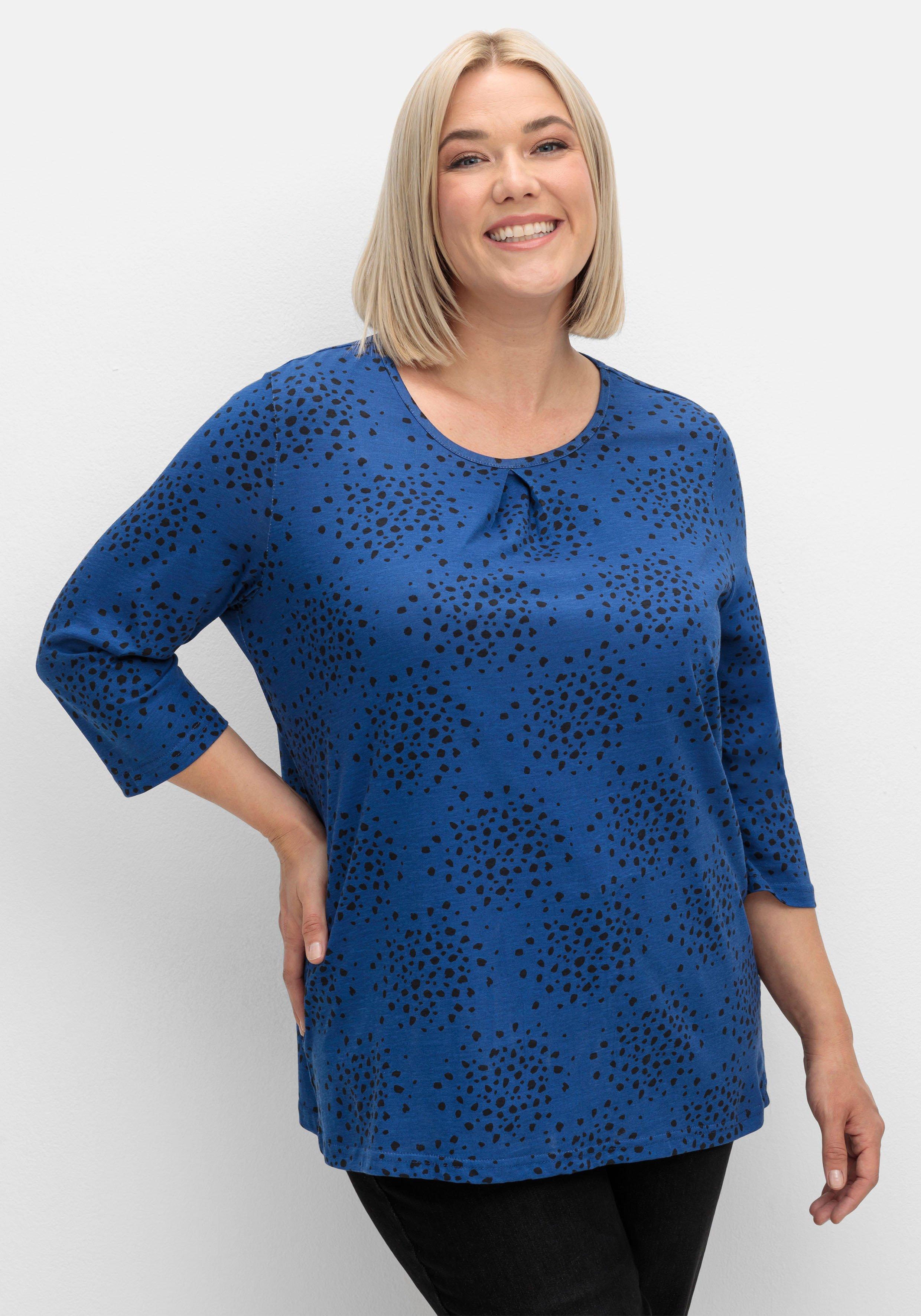 sheego 3/4-Arm-Shirt mit Konfetti-Print - blau gemustert sheego