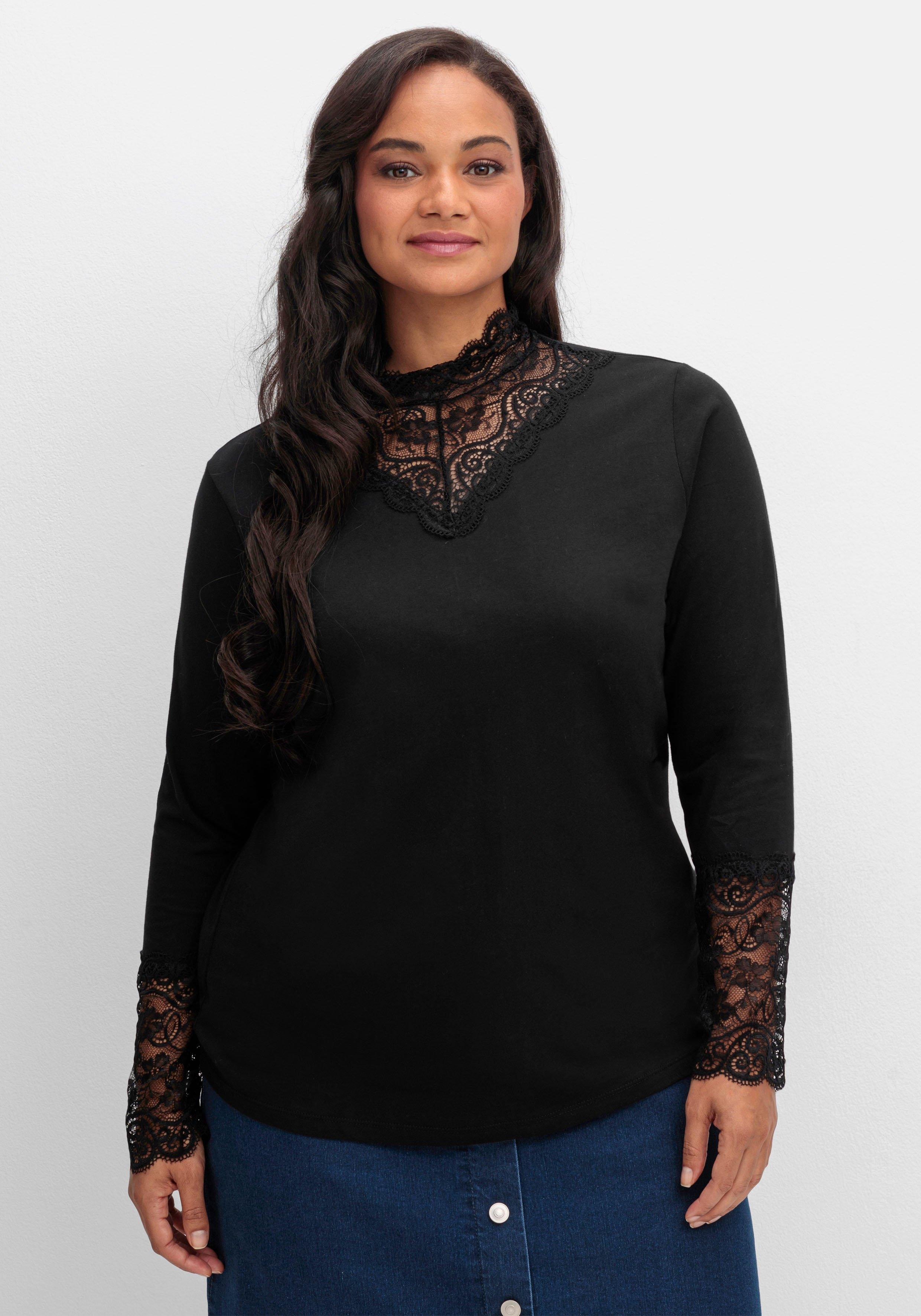 sheego Shirt mit transparenter Spitze - schwarz sheego