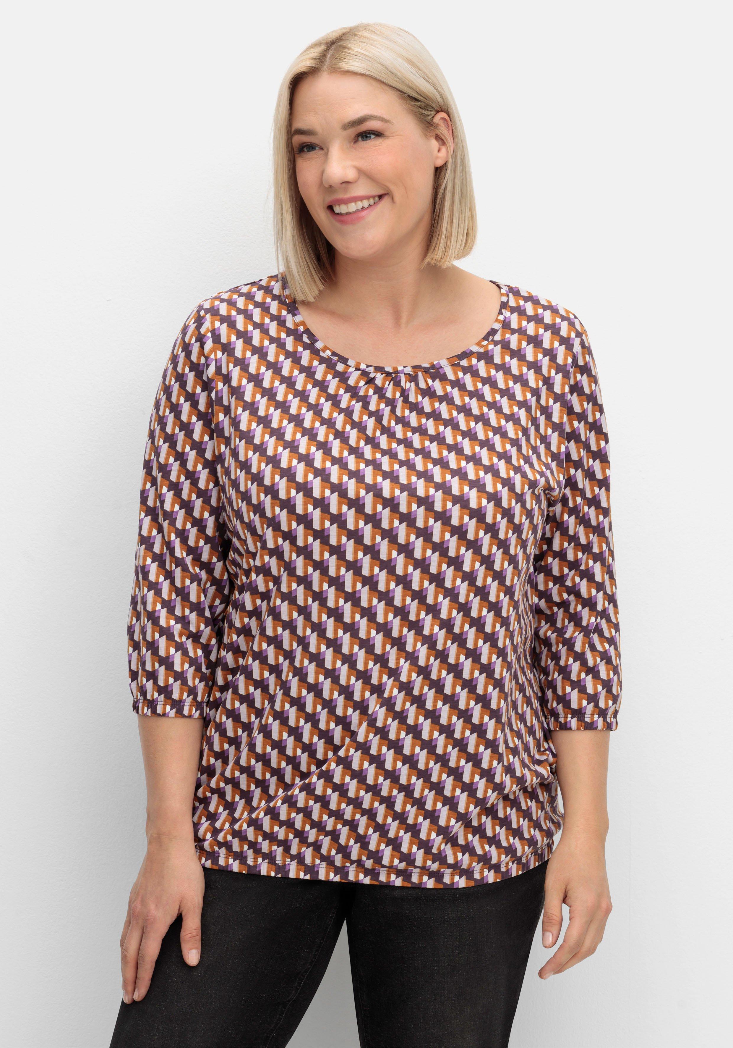 sheego 3/4-Arm-Shirt mit Grafikprint und Gummizugbund - aubergine gemustert sheego