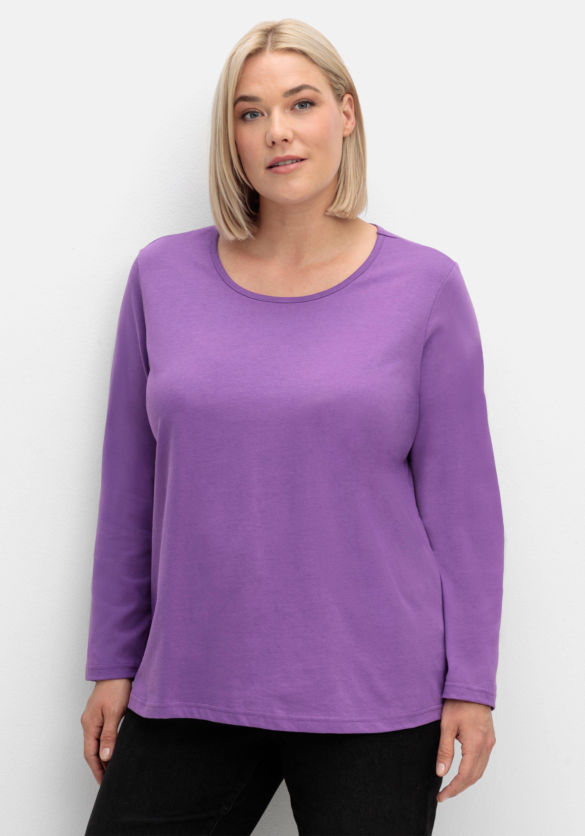 sheego Langarmshirt mit Rundhalsausschnitt, aus Baumwolle - lila sheego