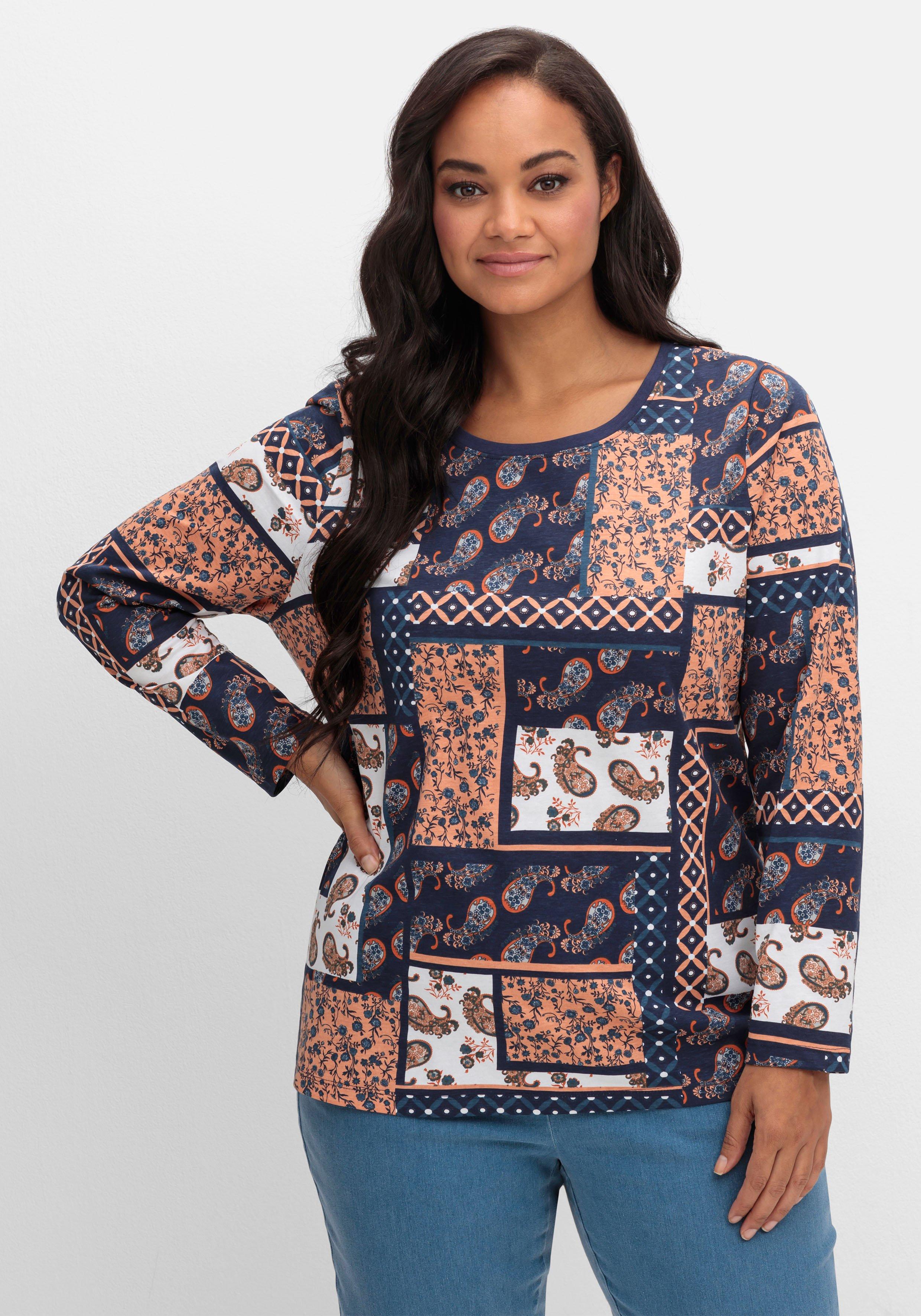 sheego Langarmshirt im Patchwork-Mustermix - papaya gemustert sheego