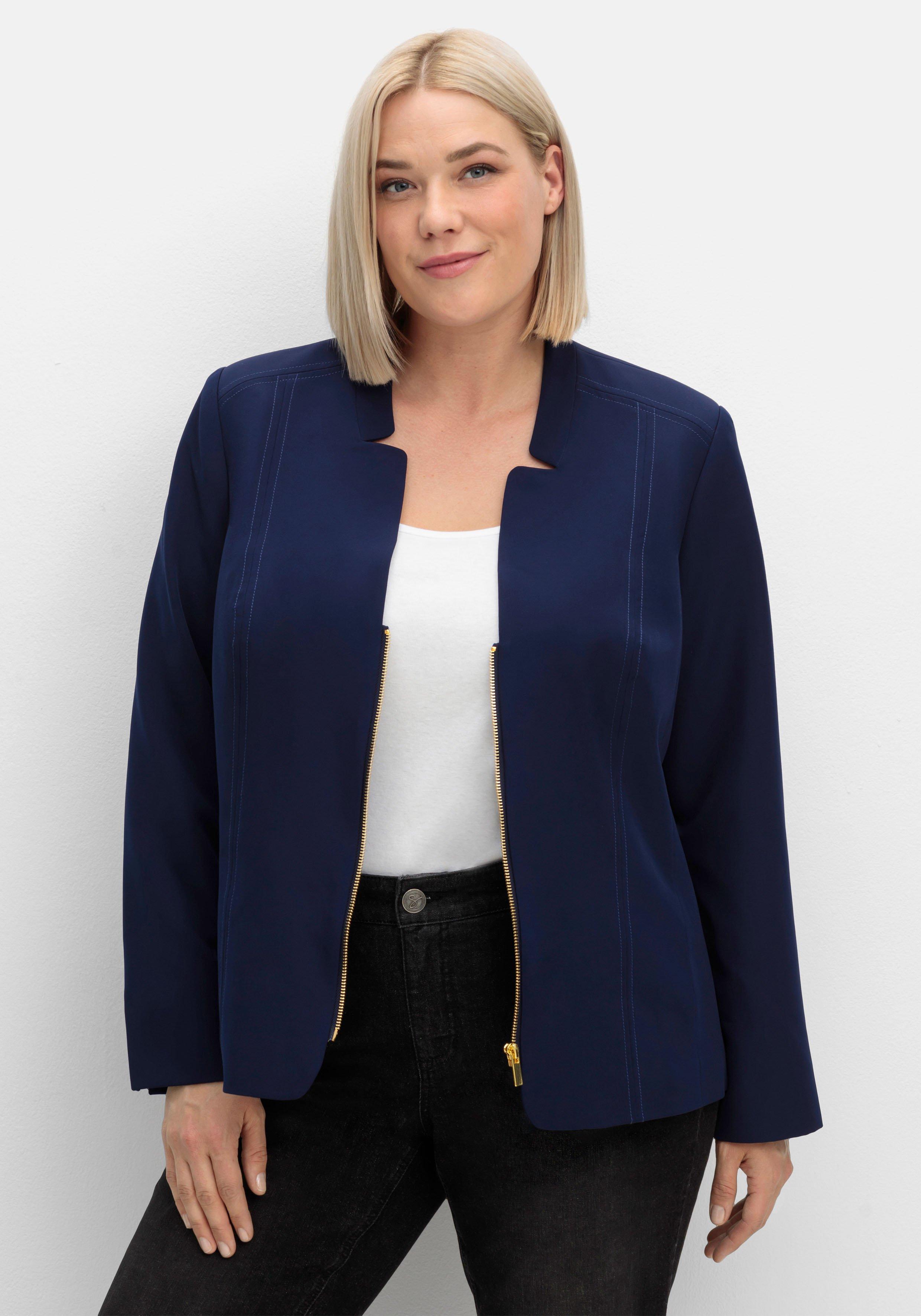 sheego Blazer mit Stehkragen und Kontrast-Zipper - marine sheego