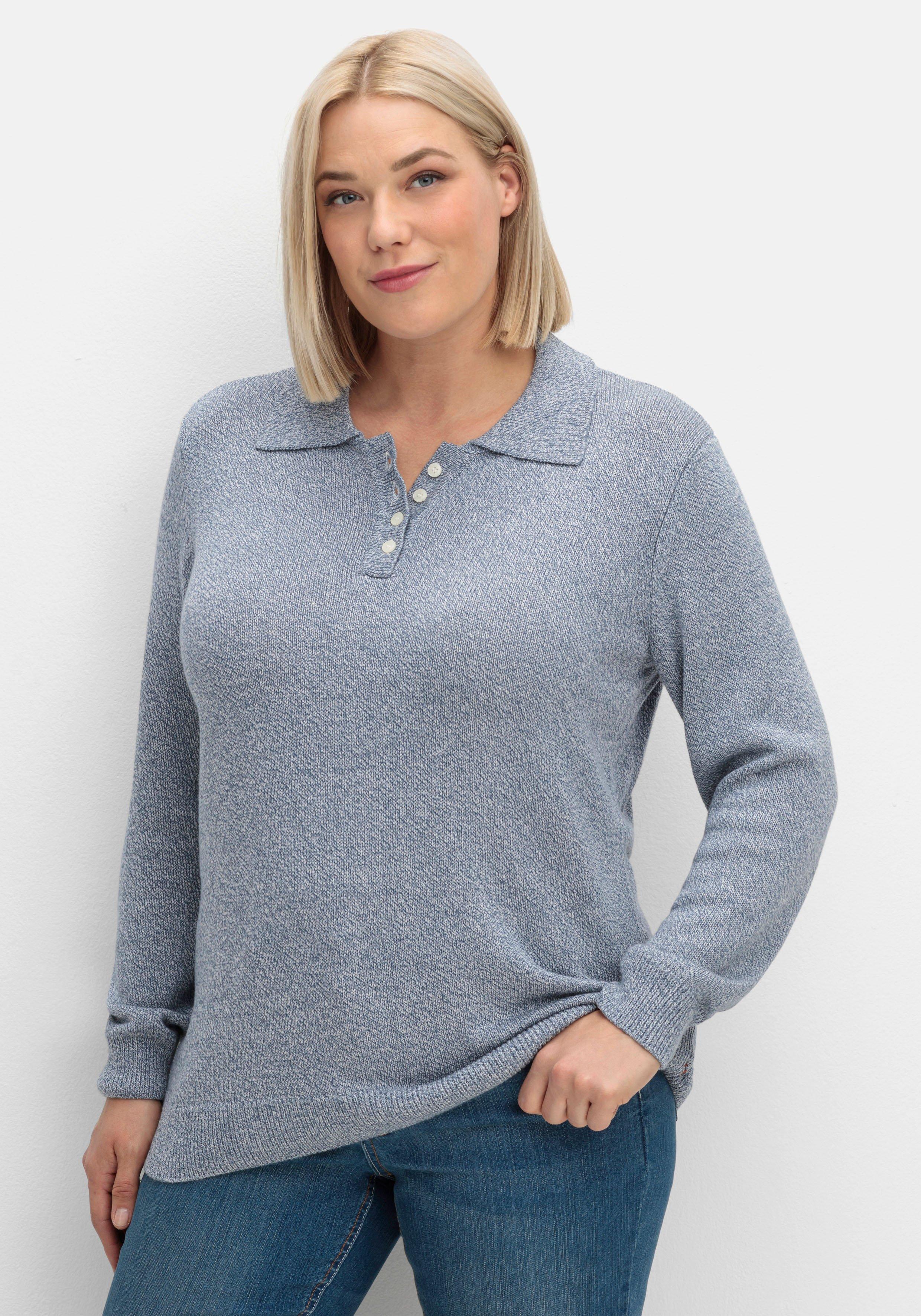 sheego Pullover mit Polokragen, in melierter Optik - rauchblau sheego