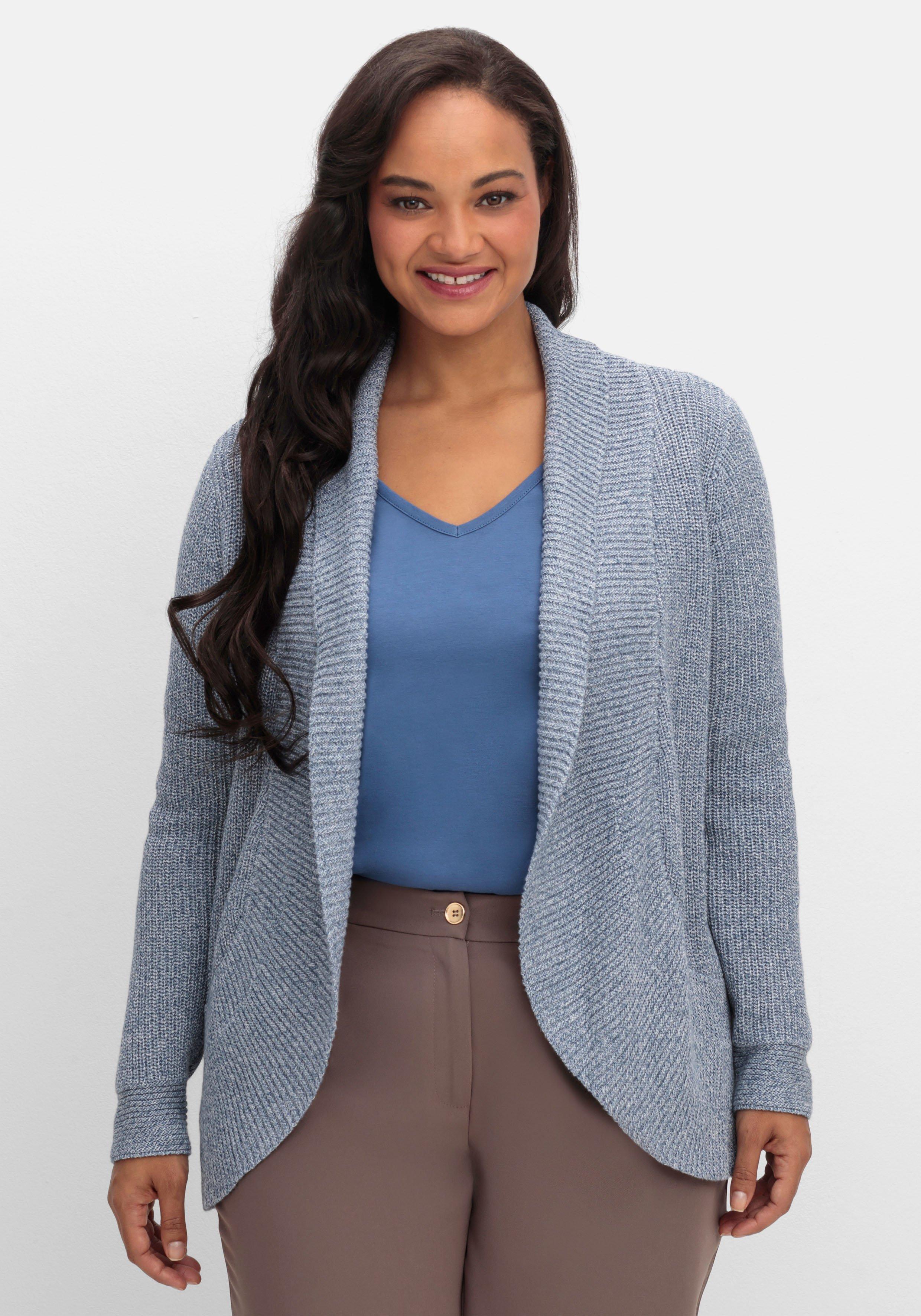 sheego Verschlusslose Strickjacke mit Schalkragen - rauchblau sheego