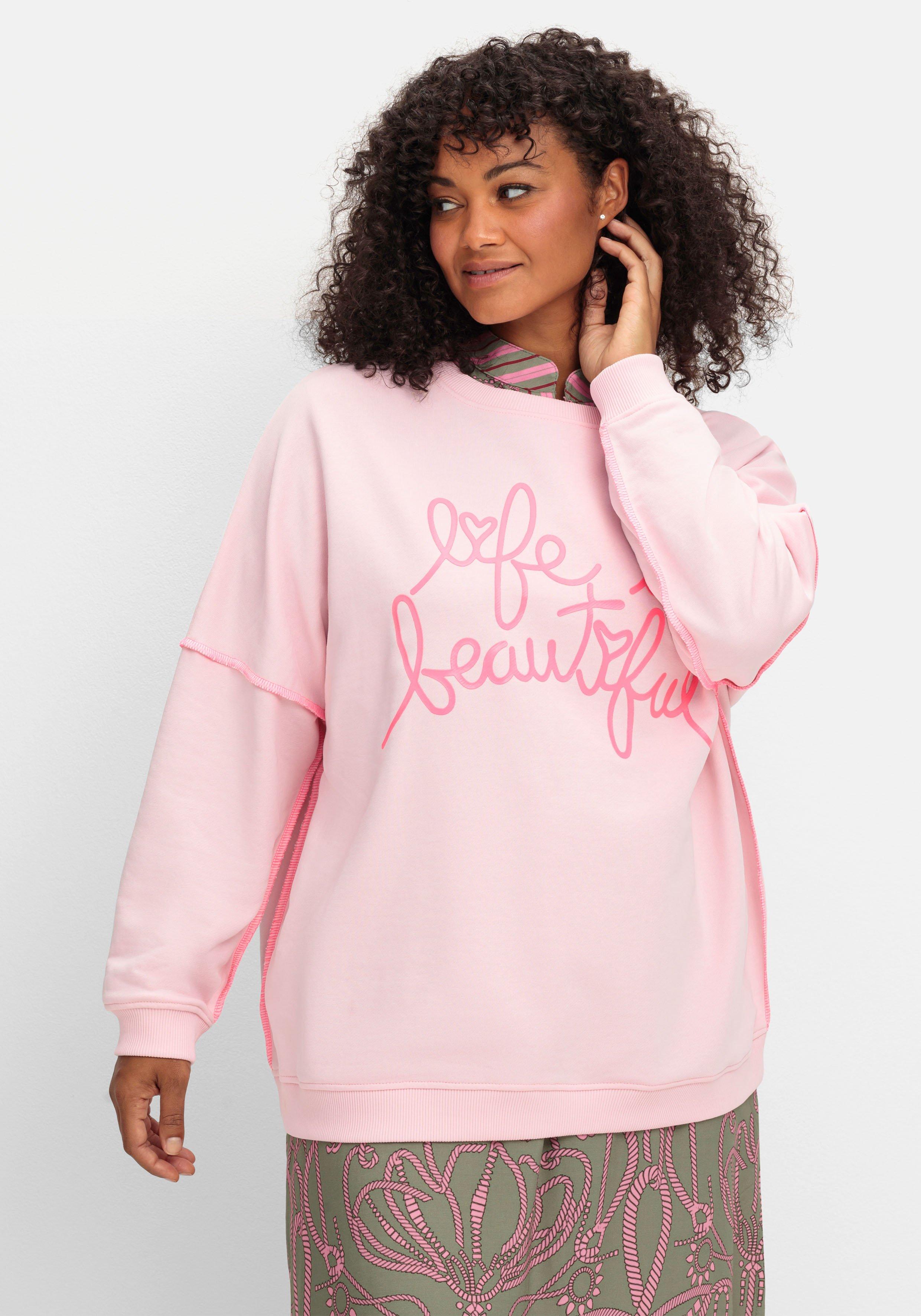 sheego loves miss goodlife Sweatshirt mit Frontprint und Rundhalsausschnitt - pastellflieder bedruckt sheego