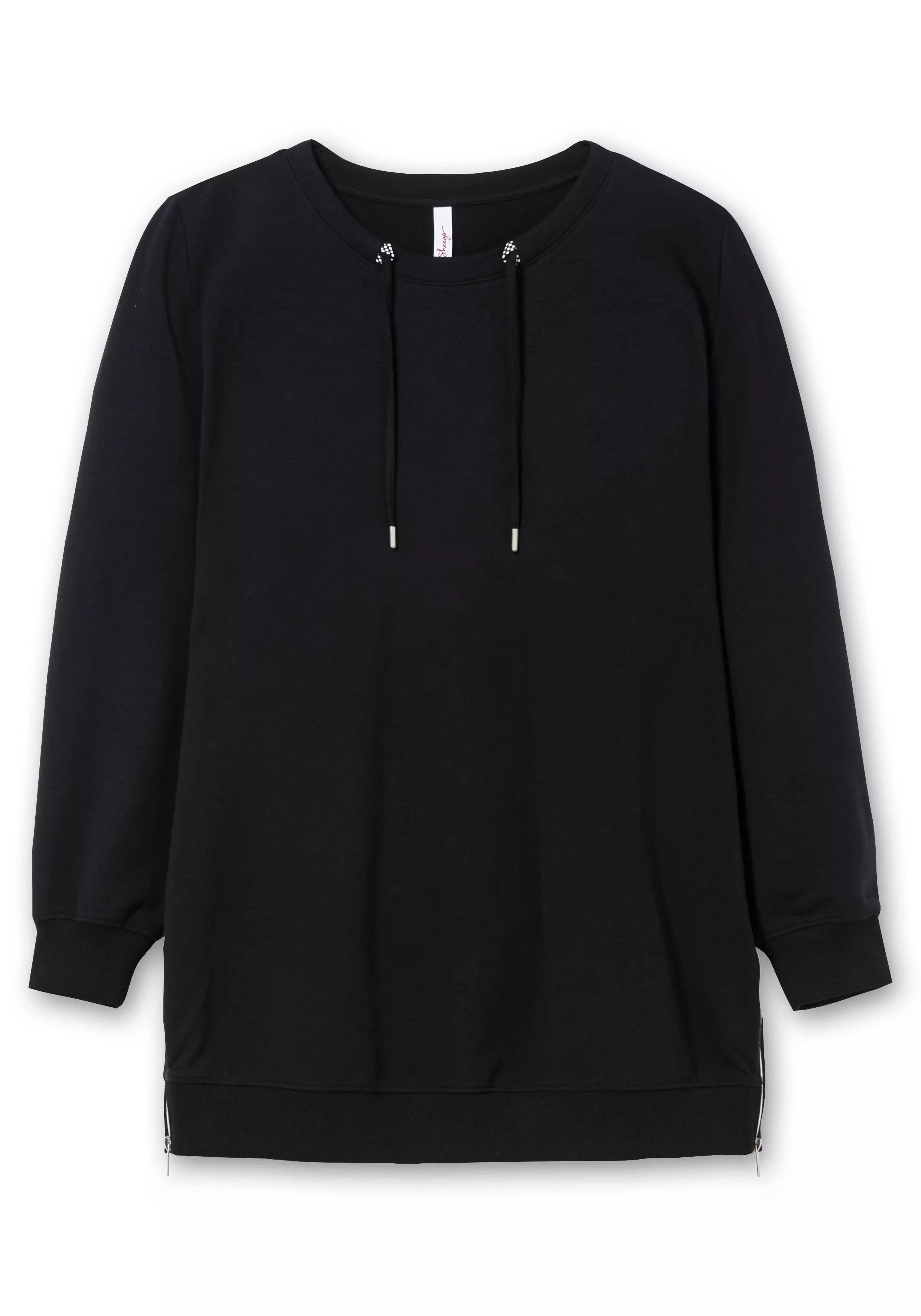 Langes Sweatshirt mit hohen seitlichen Zippern schwarz