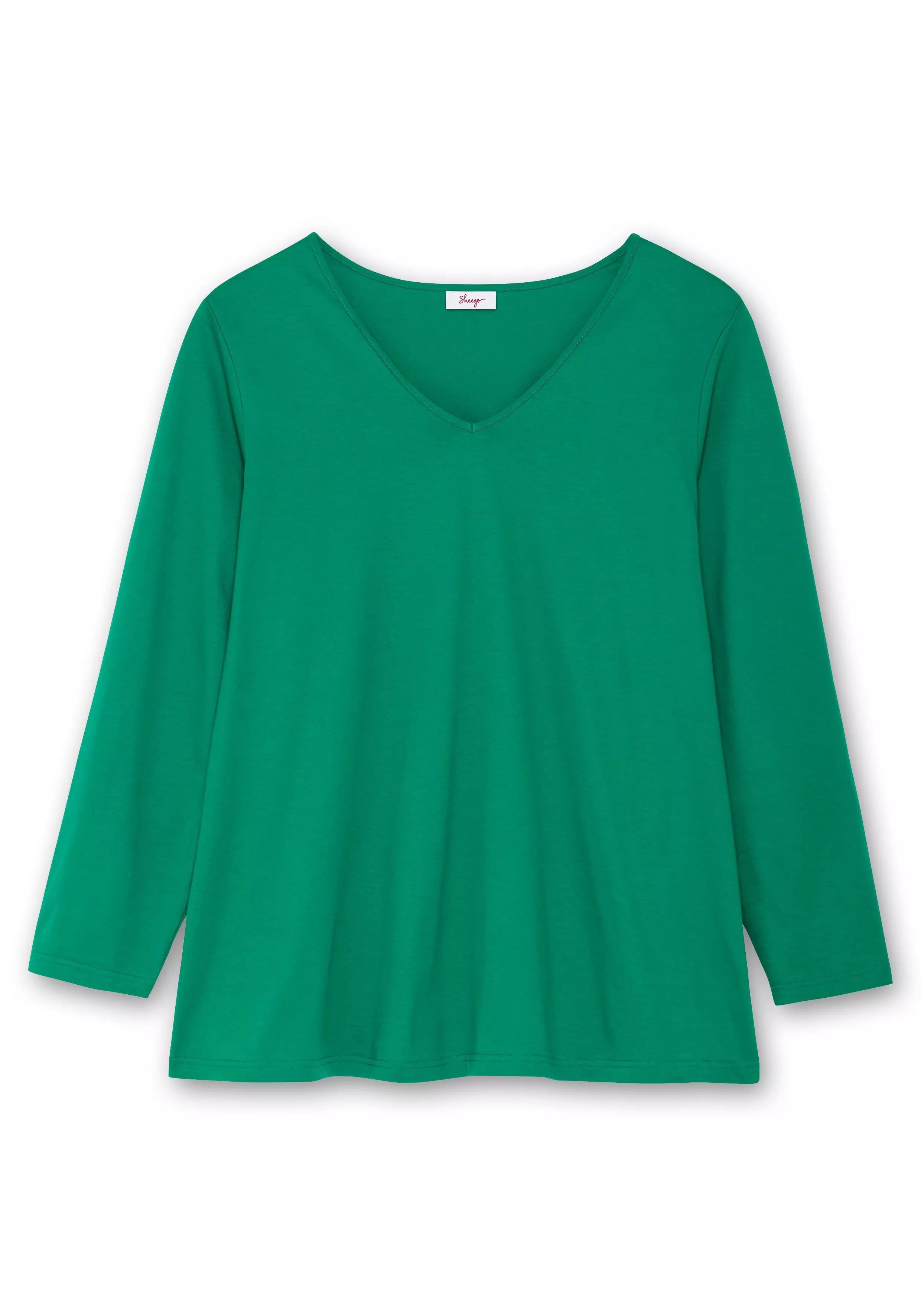Langarmshirt mit V-Ausschnitt, in leichter A-Linie grün