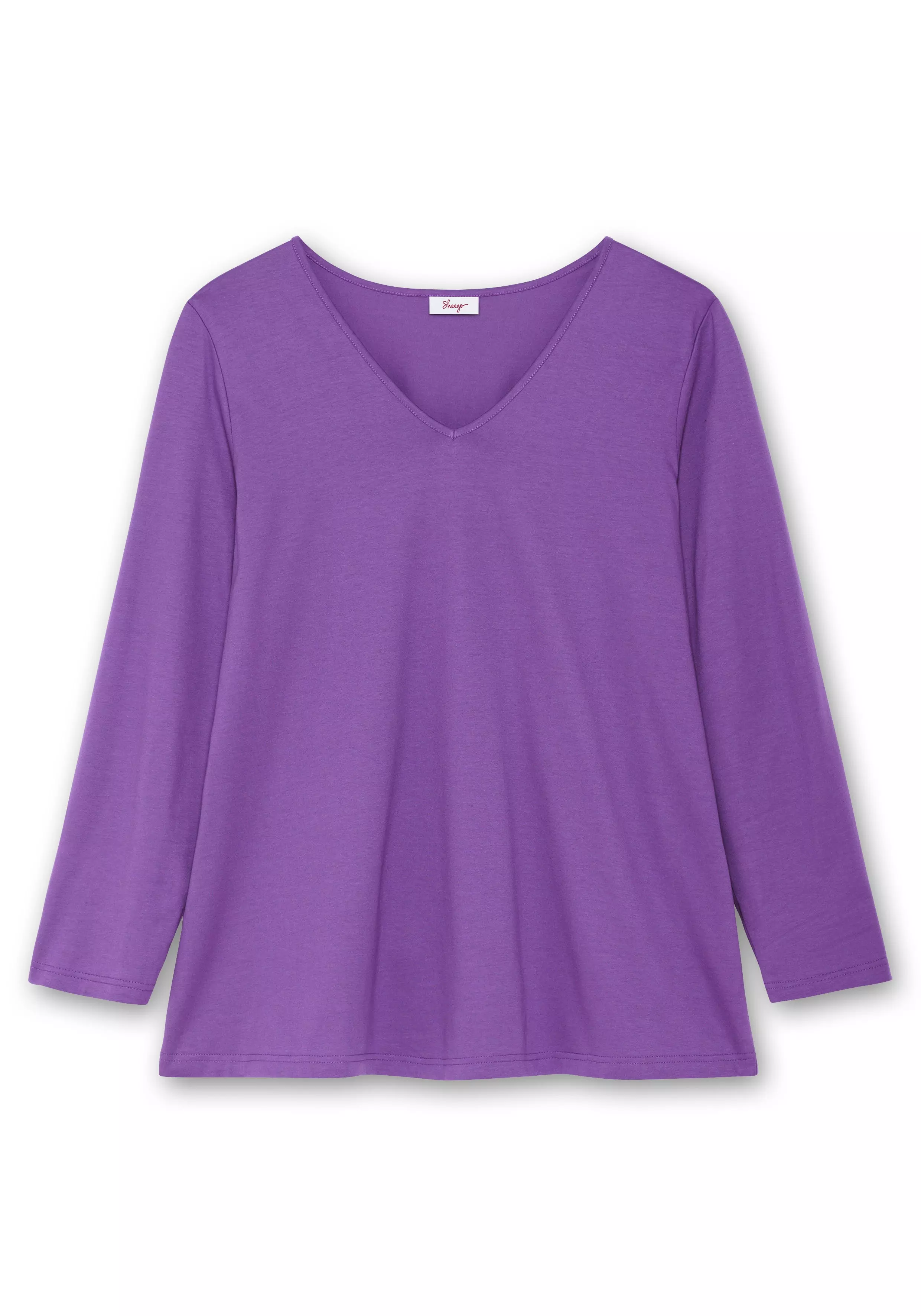 Langarmshirt mit V-Ausschnitt, in leichter A-Linie lila