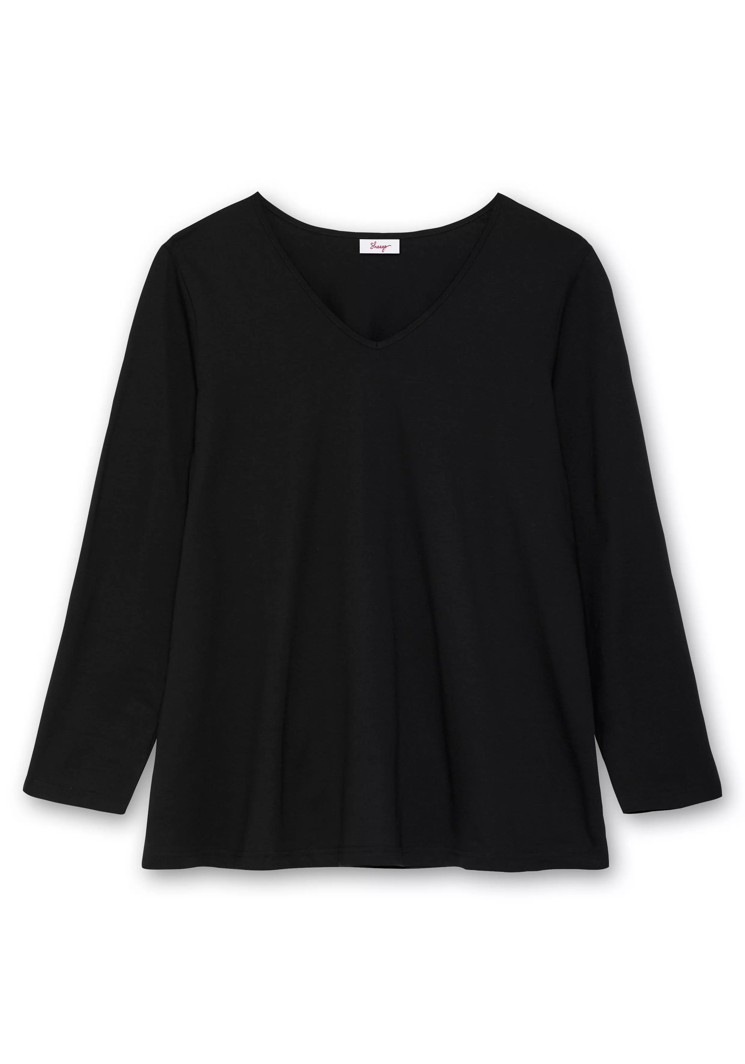 Langarmshirt mit V-Ausschnitt, in leichter A-Linie schwarz